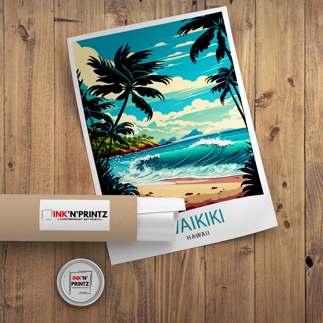 Waikiki Travel Poster Waikiki Wall Art Hawaii Poster Waikiki Beach Poster Travel Decor Hawaii Art Poster Waikiki Illustration