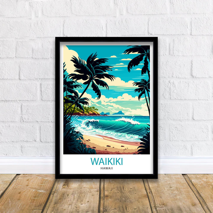 Waikiki Travel Poster Waikiki Wall Art Hawaii Poster Waikiki Beach Poster Travel Decor Hawaii Art Poster Waikiki Illustration