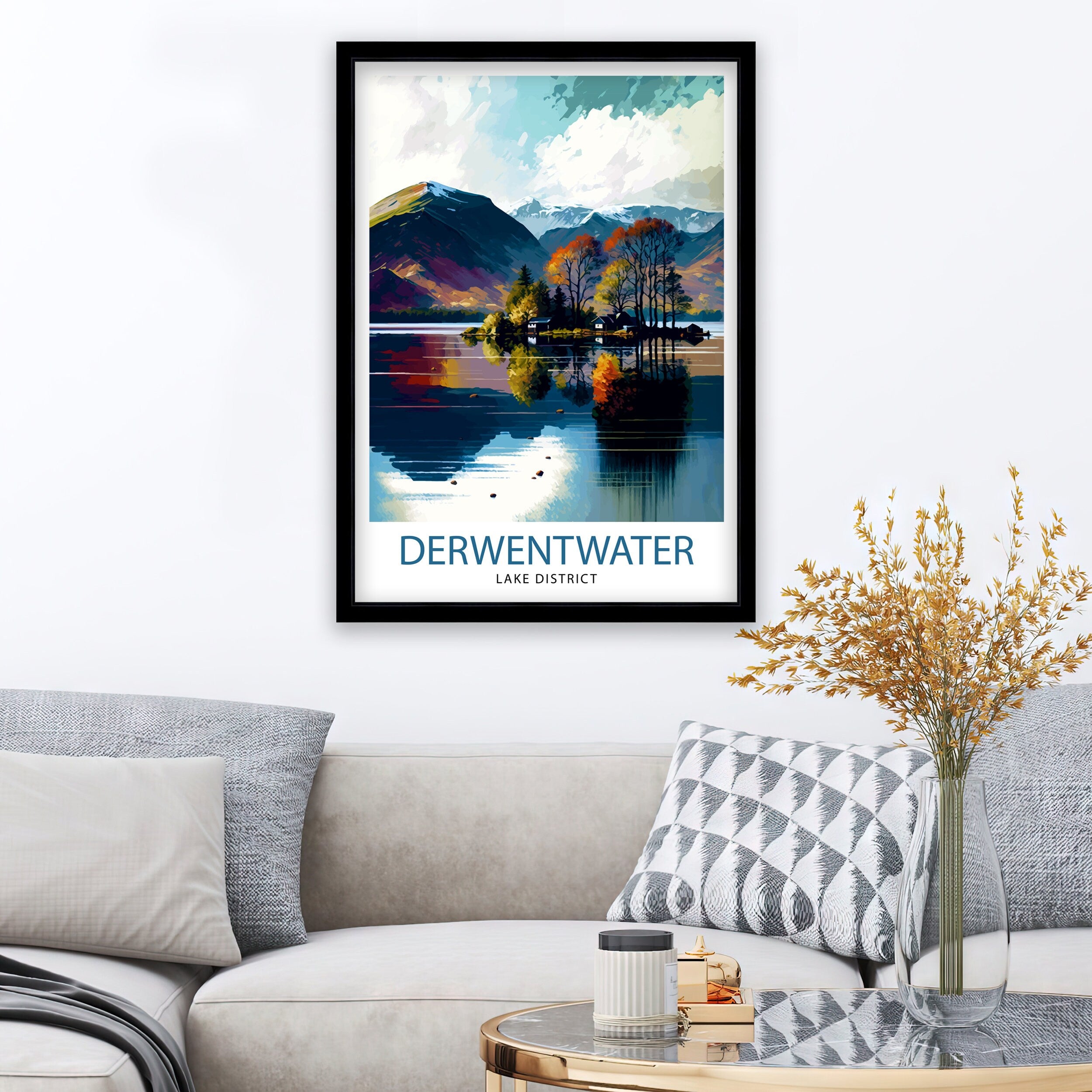 Derwentwater Cumbria Travel Print Wall Decor Home Living Decor Illustration Travel Poster Gift For Derwentwater Cumbria Home Decor