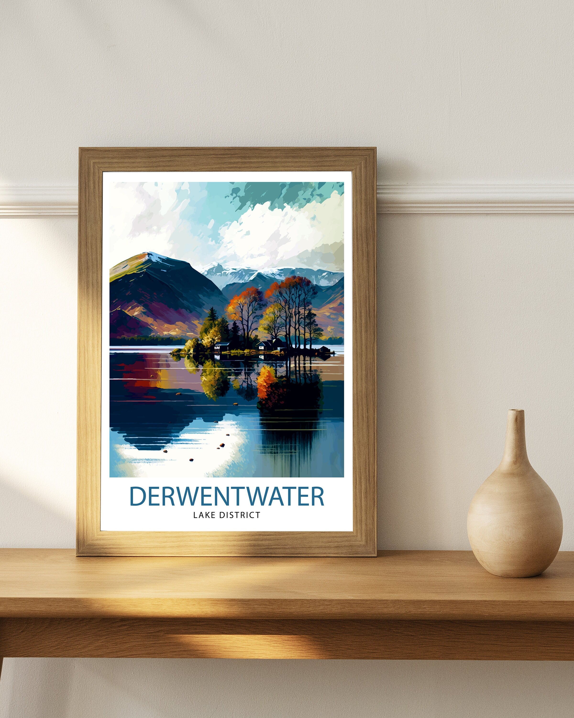 Derwentwater Cumbria Travel Print Wall Decor Home Living Decor Illustration Travel Poster Gift For Derwentwater Cumbria Home Decor