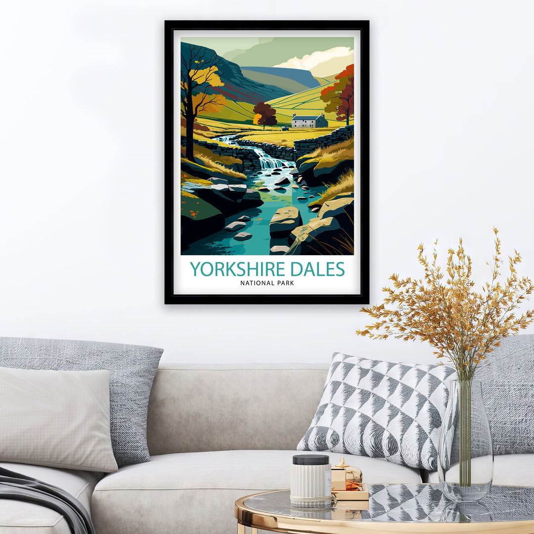 Yorkshire Dales Travel Poster Wall Art, Home Decor Yorkshire Dales Illustration Travel Poster Gift For UK Travelers England Home Decor