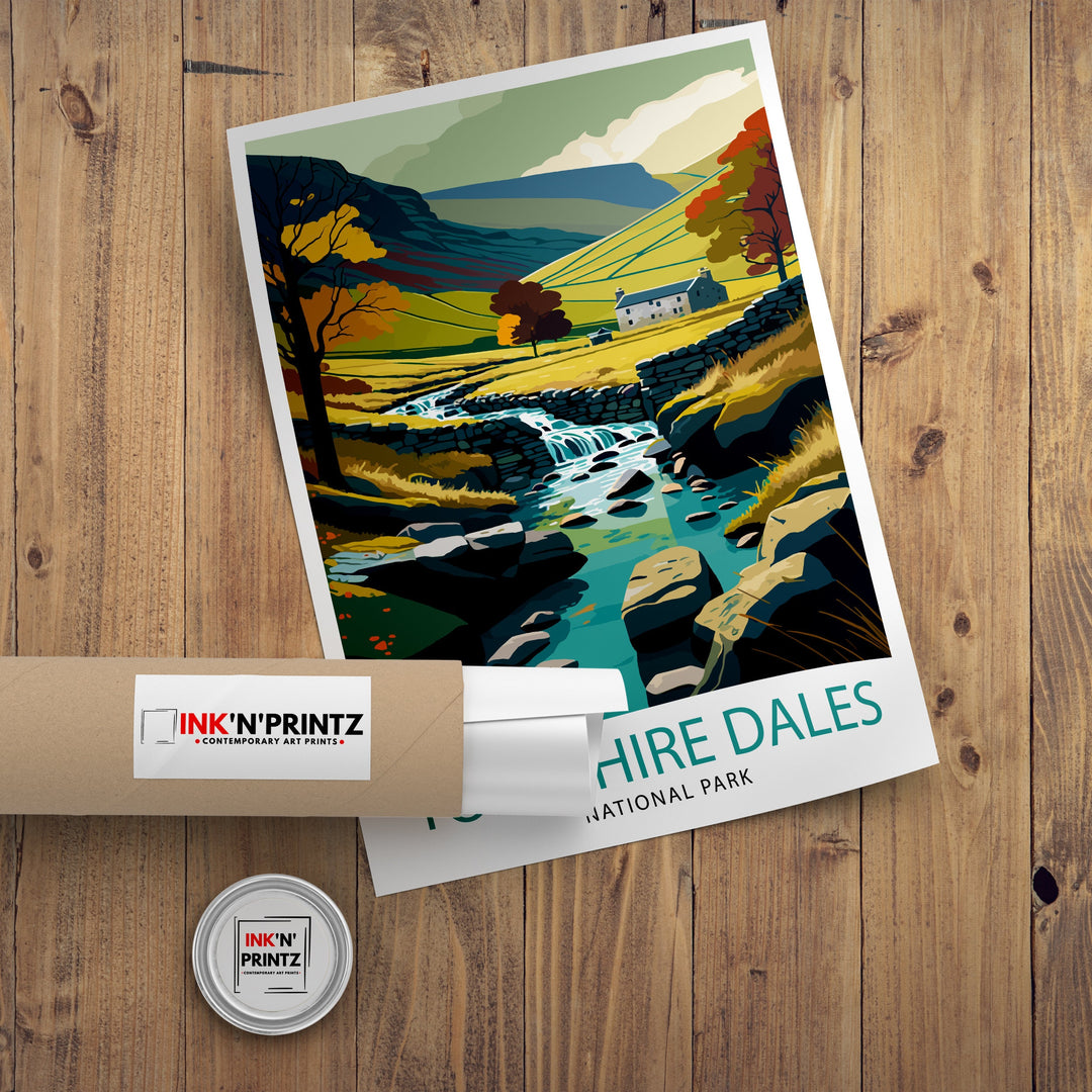 Yorkshire Dales Travel Poster Wall Art, Home Decor Yorkshire Dales Illustration Travel Poster Gift For UK Travelers England Home Decor