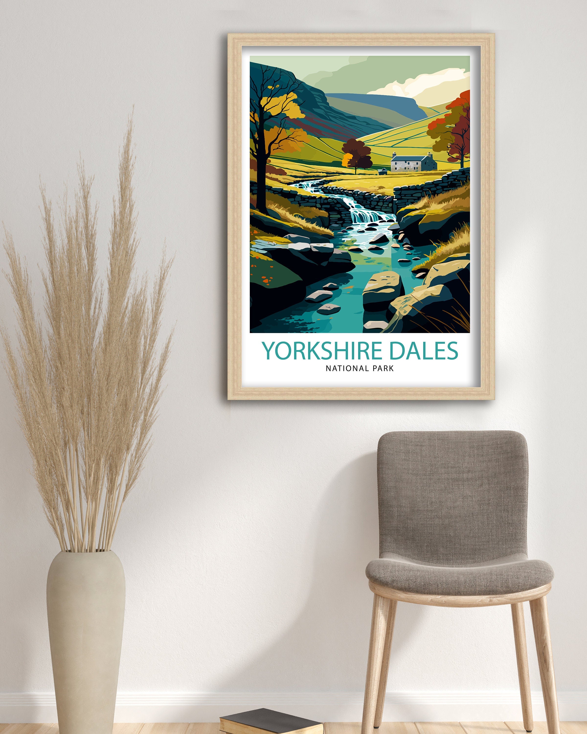Yorkshire Dales Travel Print Wall Art, Home Decor Yorkshire Dales Illustration Travel Poster Gift For UK Travelers England Home Decor
