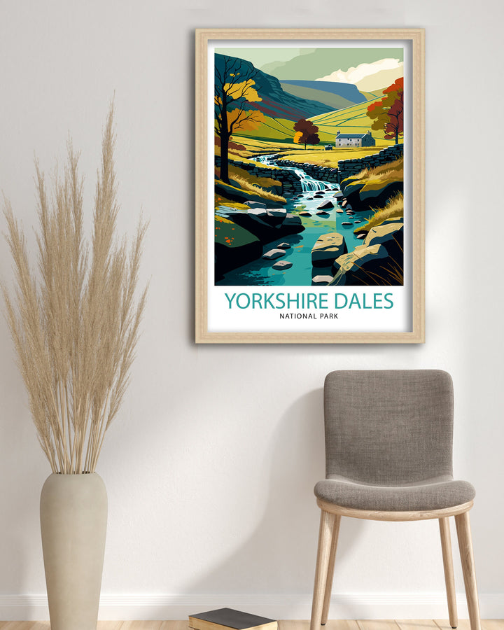 Yorkshire Dales Travel Poster Wall Art, Home Decor Yorkshire Dales Illustration Travel Poster Gift For UK Travelers England Home Decor