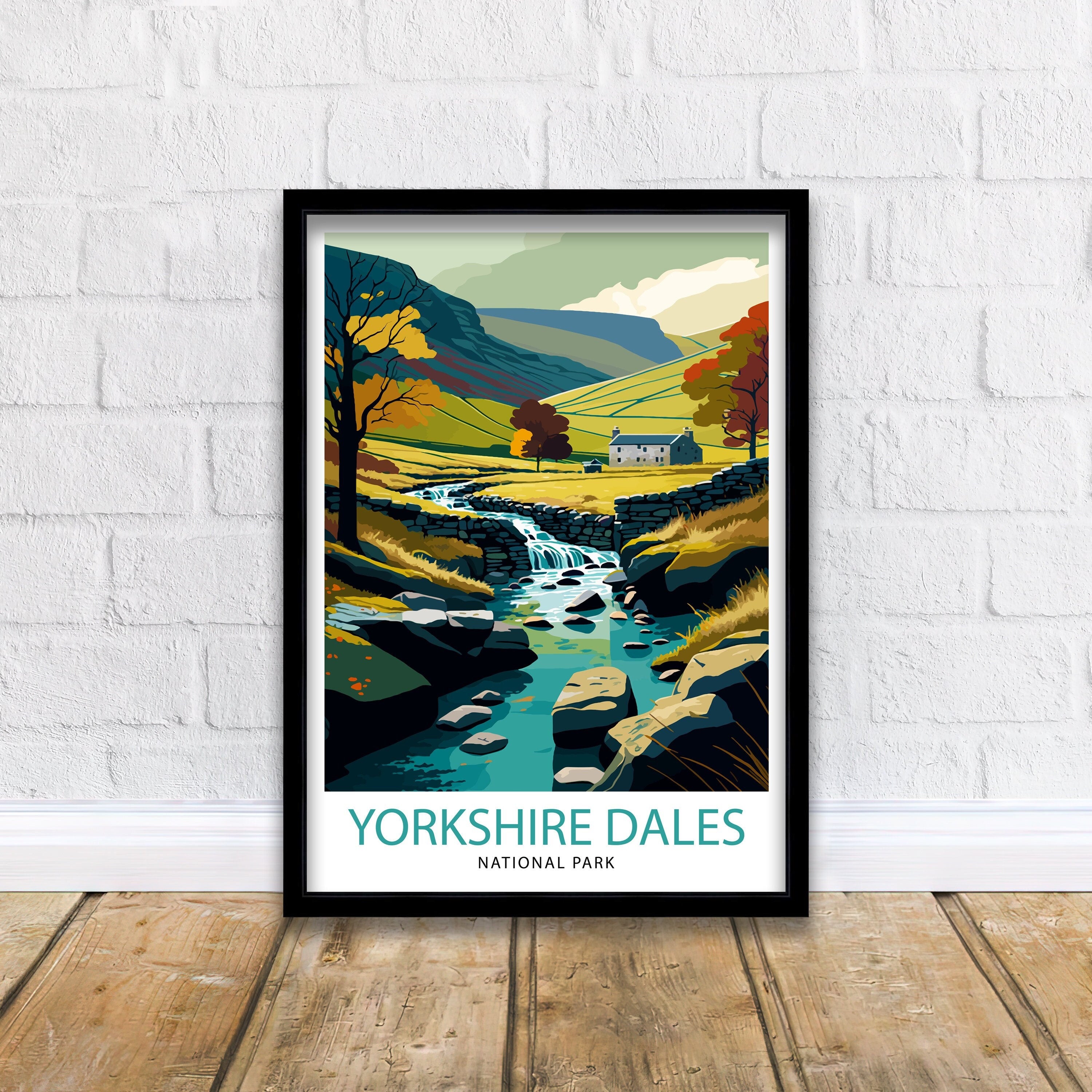 Yorkshire Dales Travel Print Wall Art, Home Decor Yorkshire Dales Illustration Travel Poster Gift For UK Travelers England Home Decor