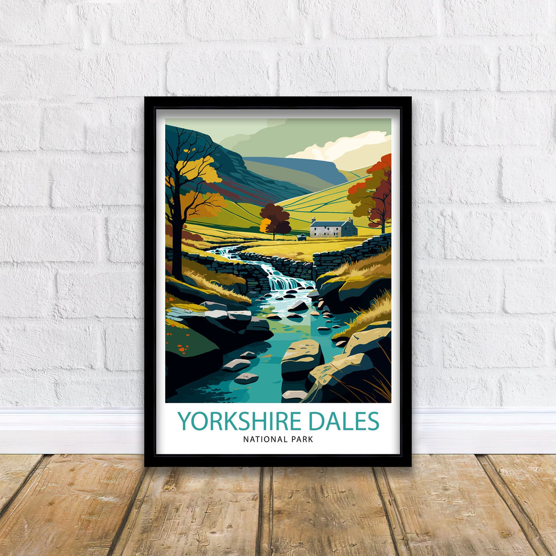 Yorkshire Dales Travel Poster Wall Art, Home Decor Yorkshire Dales Illustration Travel Poster Gift For UK Travelers England Home Decor