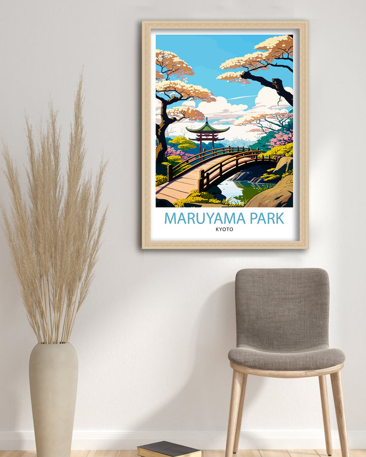 Maruyama Park Kyoto Travel Poster Kyoto Wall Art Japan Poster Maruyama Park Illustration Travel Poster Japan Home DecorGift for Kyoto Lovers