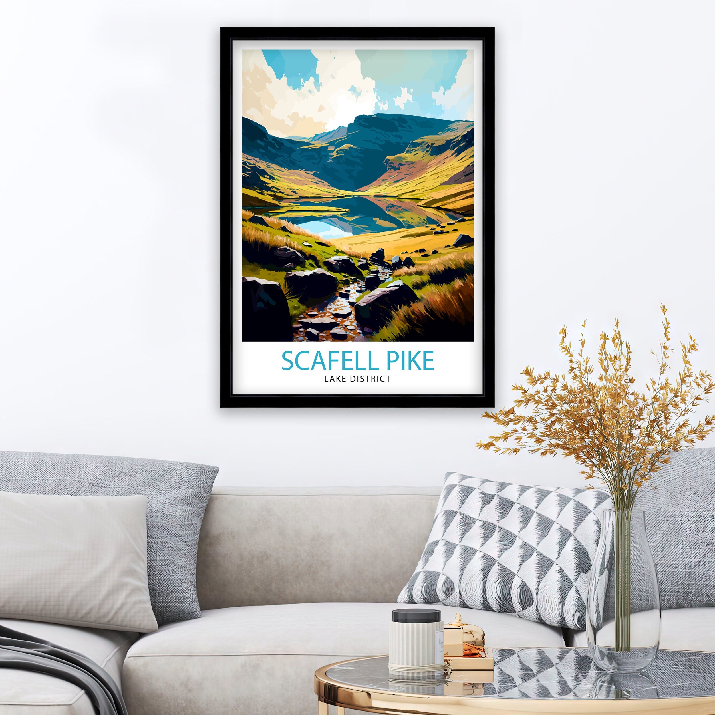 Scafell Pike Travel Print Lake District Wall Art Scafell Pike Illustration England Travel Poster Gift for Hikers Mountain Wall Decor