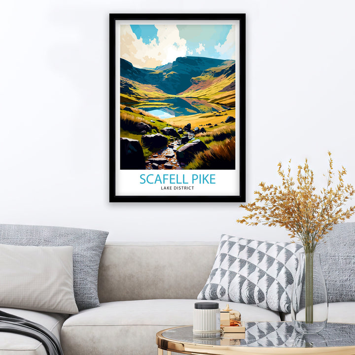Scafell Pike Travel Poster Lake District Wall Art Scafell Pike Illustration England Travel Poster Gift for Hikers Mountain