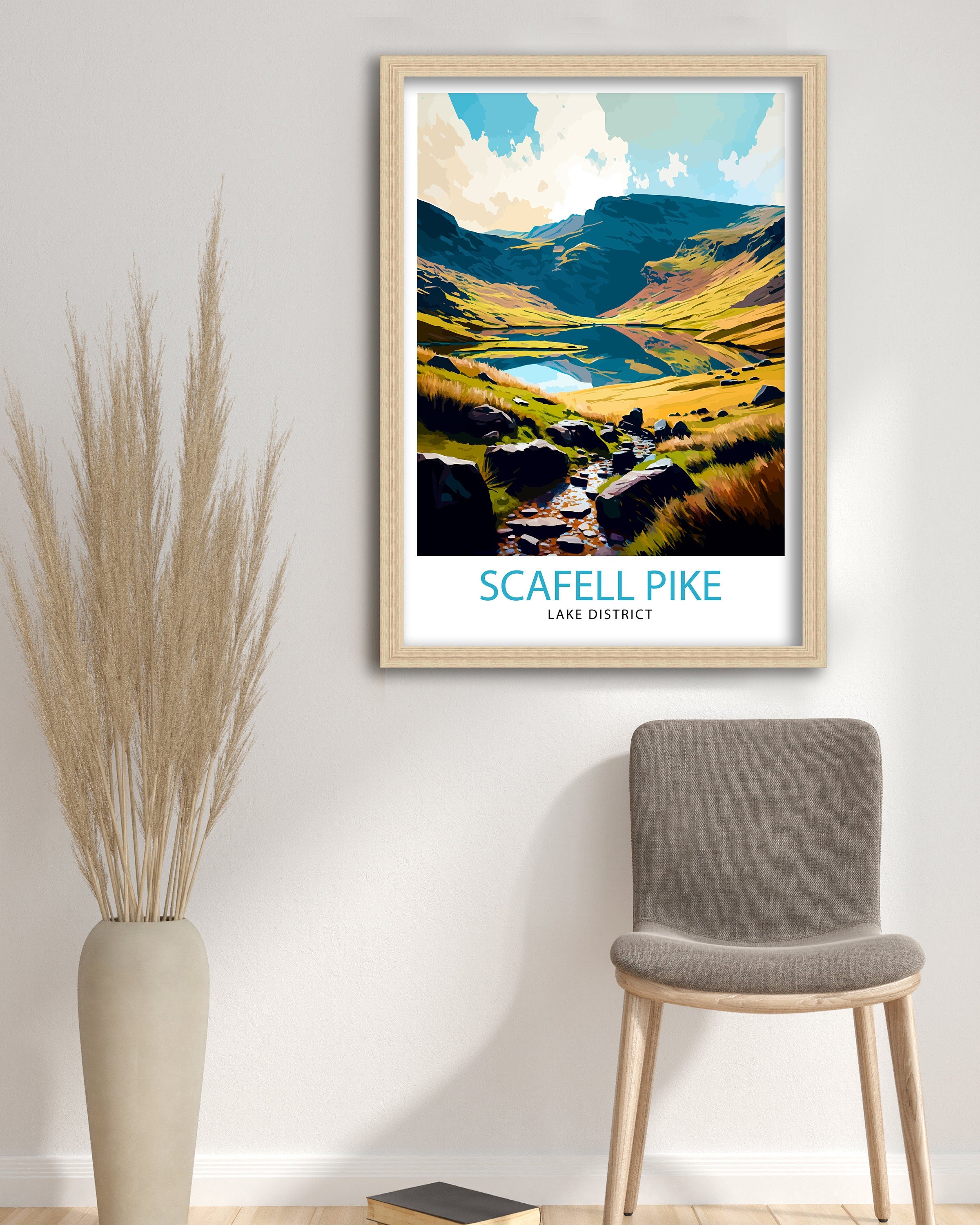 Scafell Pike Travel Print Lake District Wall Art Scafell Pike Illustration England Travel Poster Gift for Hikers Mountain Wall Decor