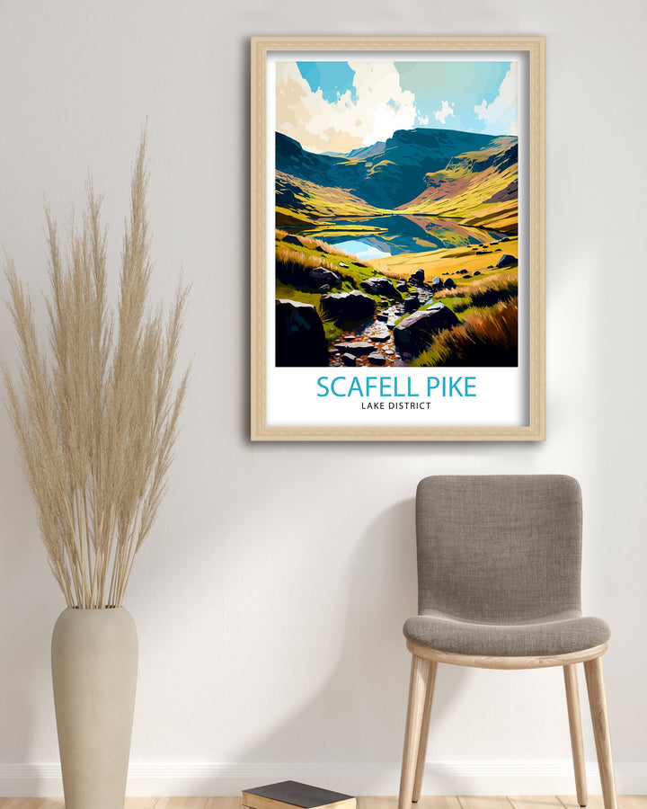 Scafell Pike Travel Poster Lake District Wall Art Scafell Pike Illustration England Travel Poster Gift for Hikers Mountain