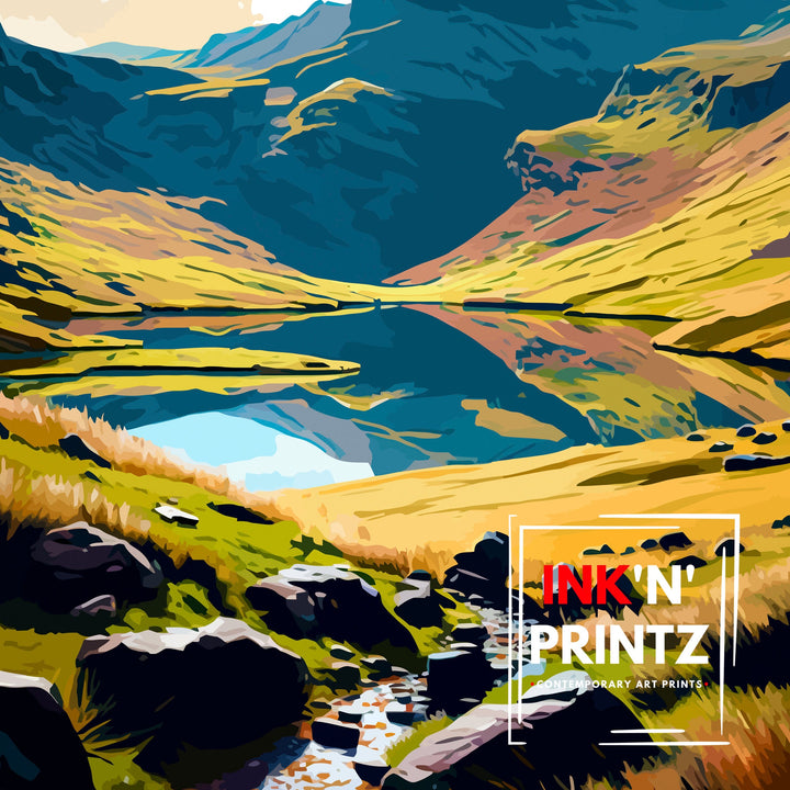 Scafell Pike Travel Poster Lake District Wall Art Scafell Pike Illustration England Travel Poster Gift for Hikers Mountain