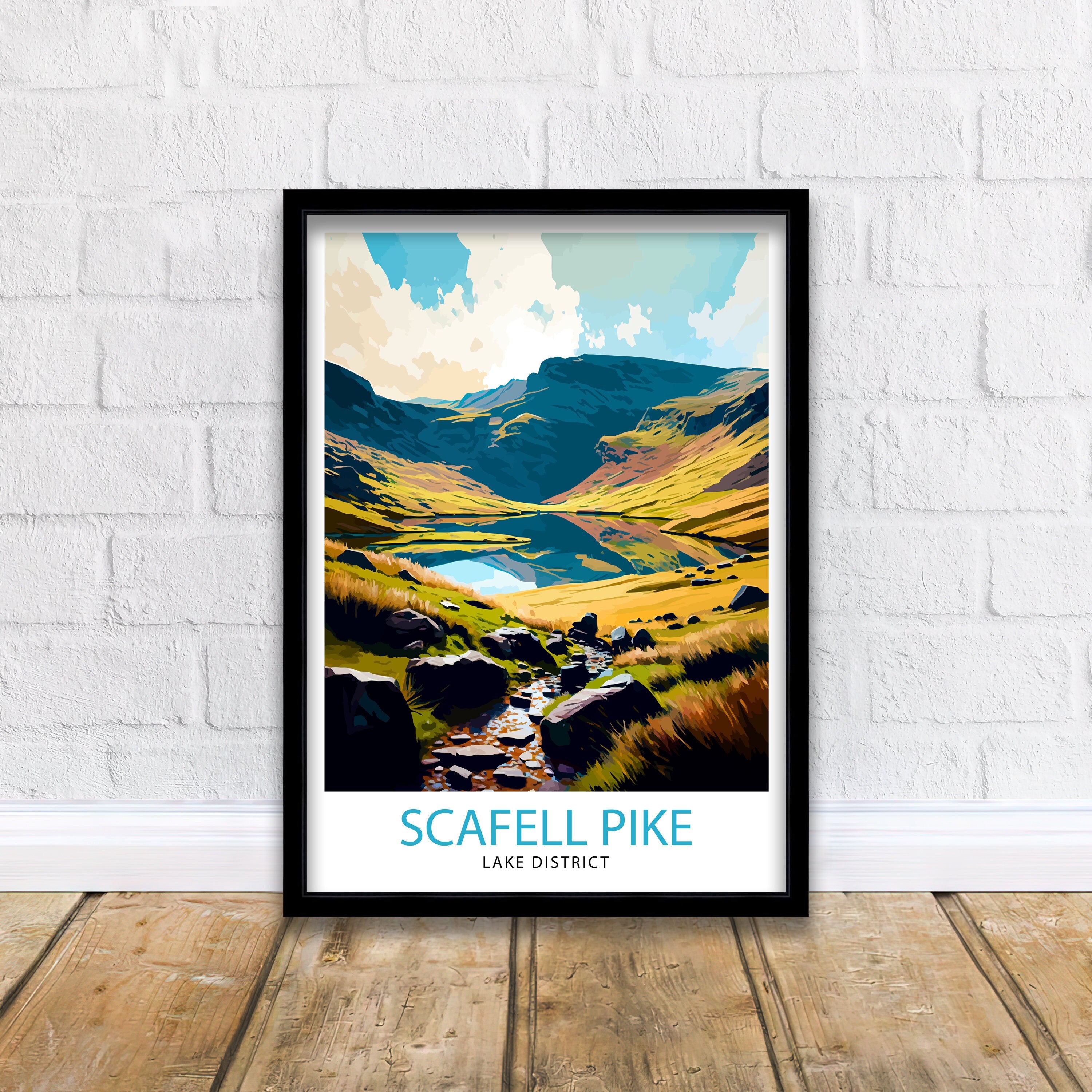 Scafell Pike Travel Print Lake District Wall Art Scafell Pike Illustration England Travel Poster Gift for Hikers Mountain Wall Decor