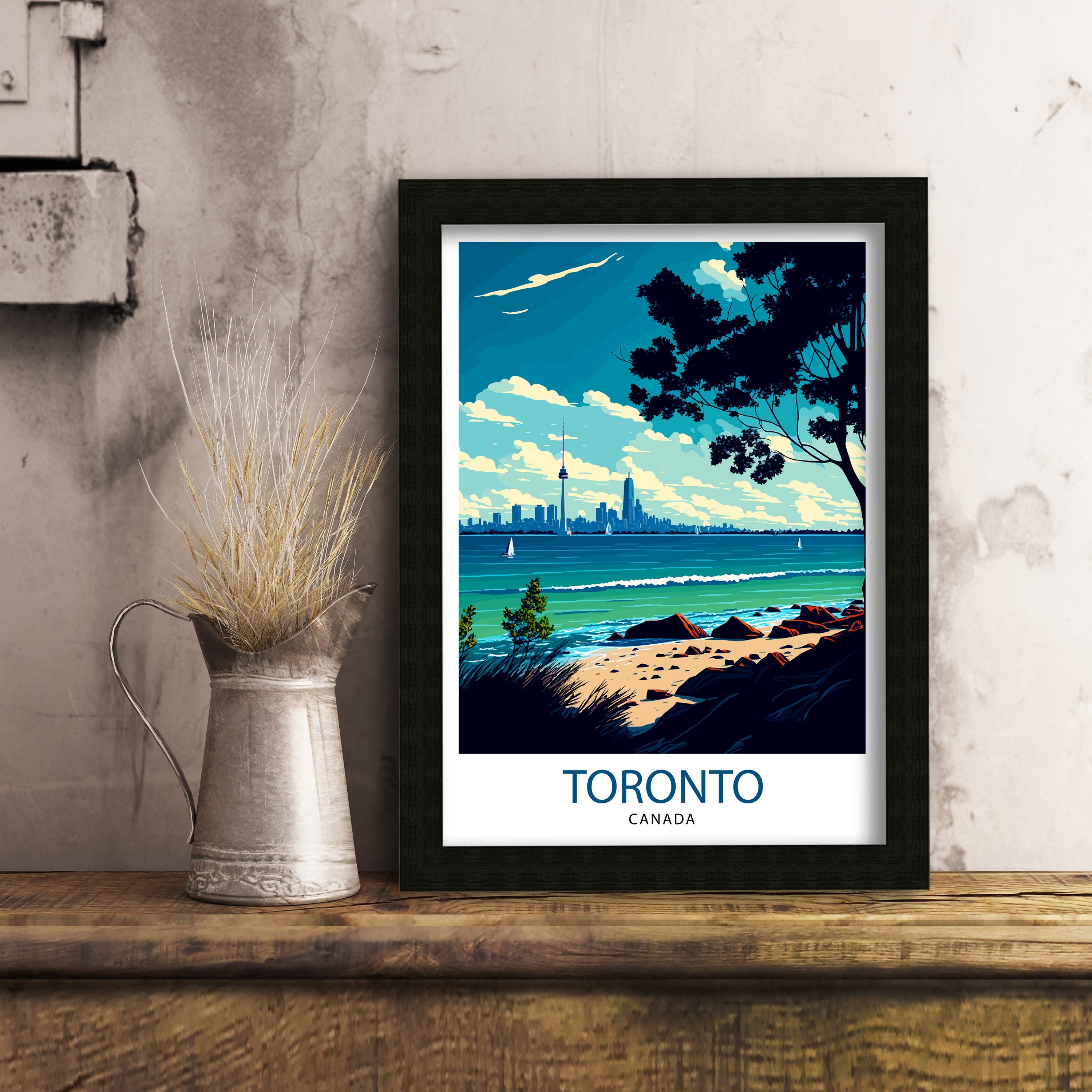 Toronto Skyline Travel Poster | Colorful Cityscape Wall Art
