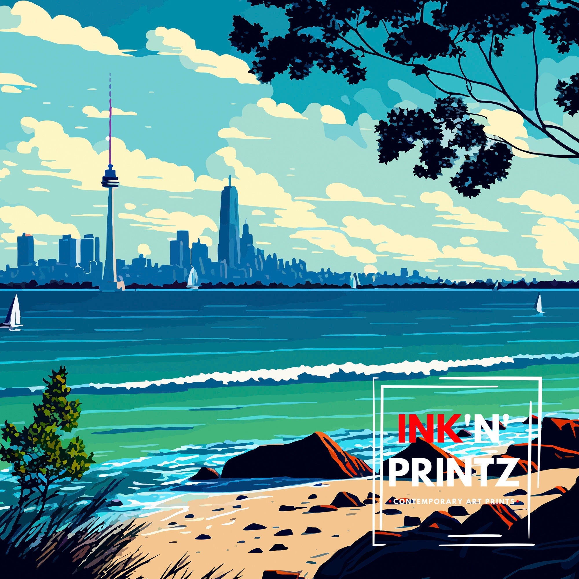Toronto Skyline Travel Poster | Colorful Cityscape Wall Art