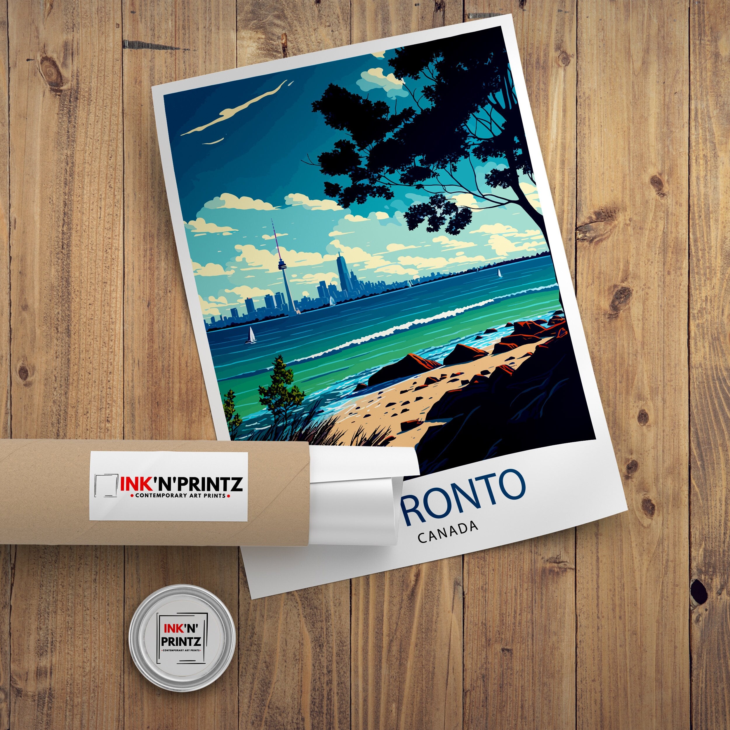 Toronto Skyline Travel Poster | Colorful Cityscape Wall Art