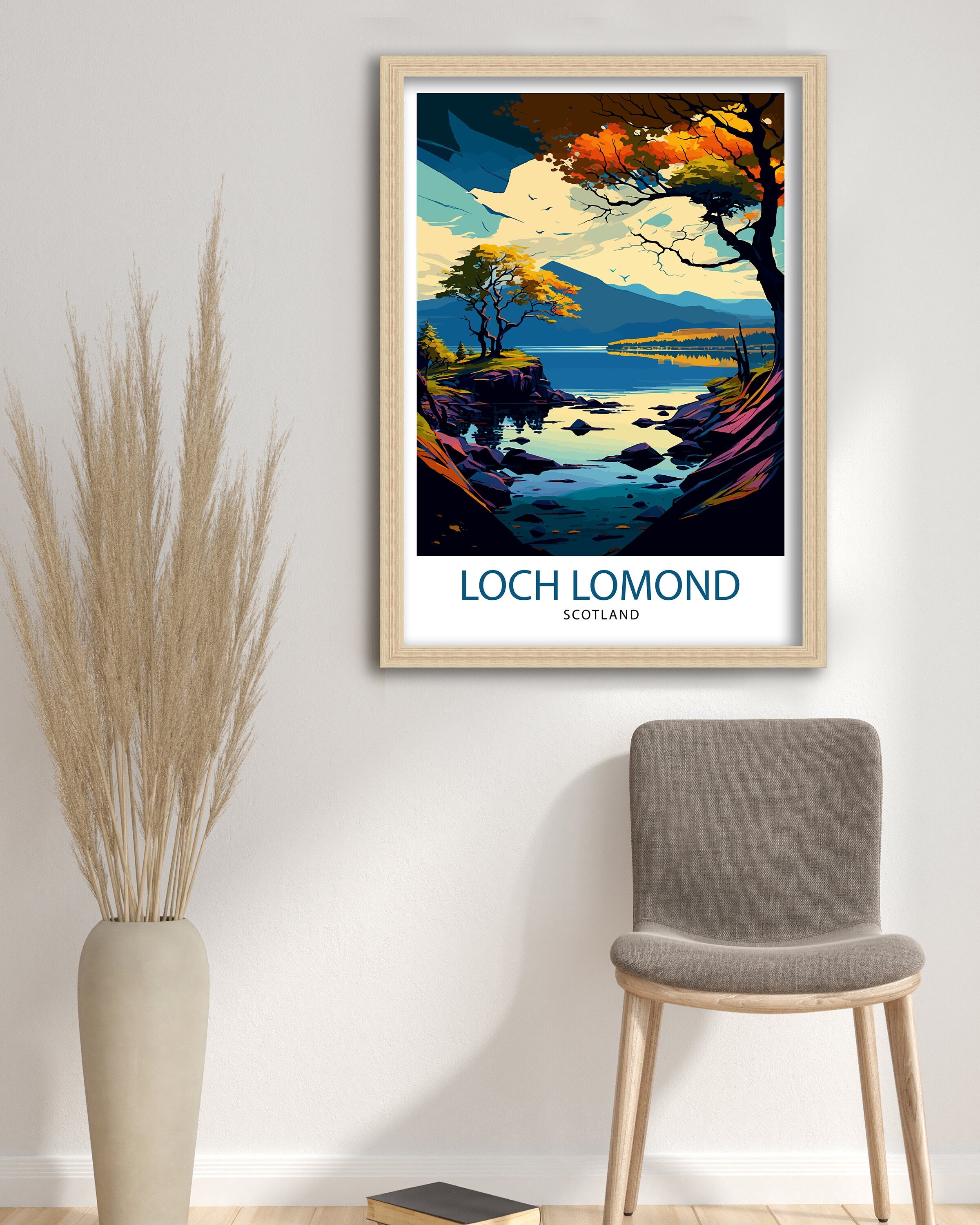 Loch Lomond Travel Print Scotland Wall Decor Loch Lomond Scotland Illustration Travel Poster Gift Scotland Home Decor