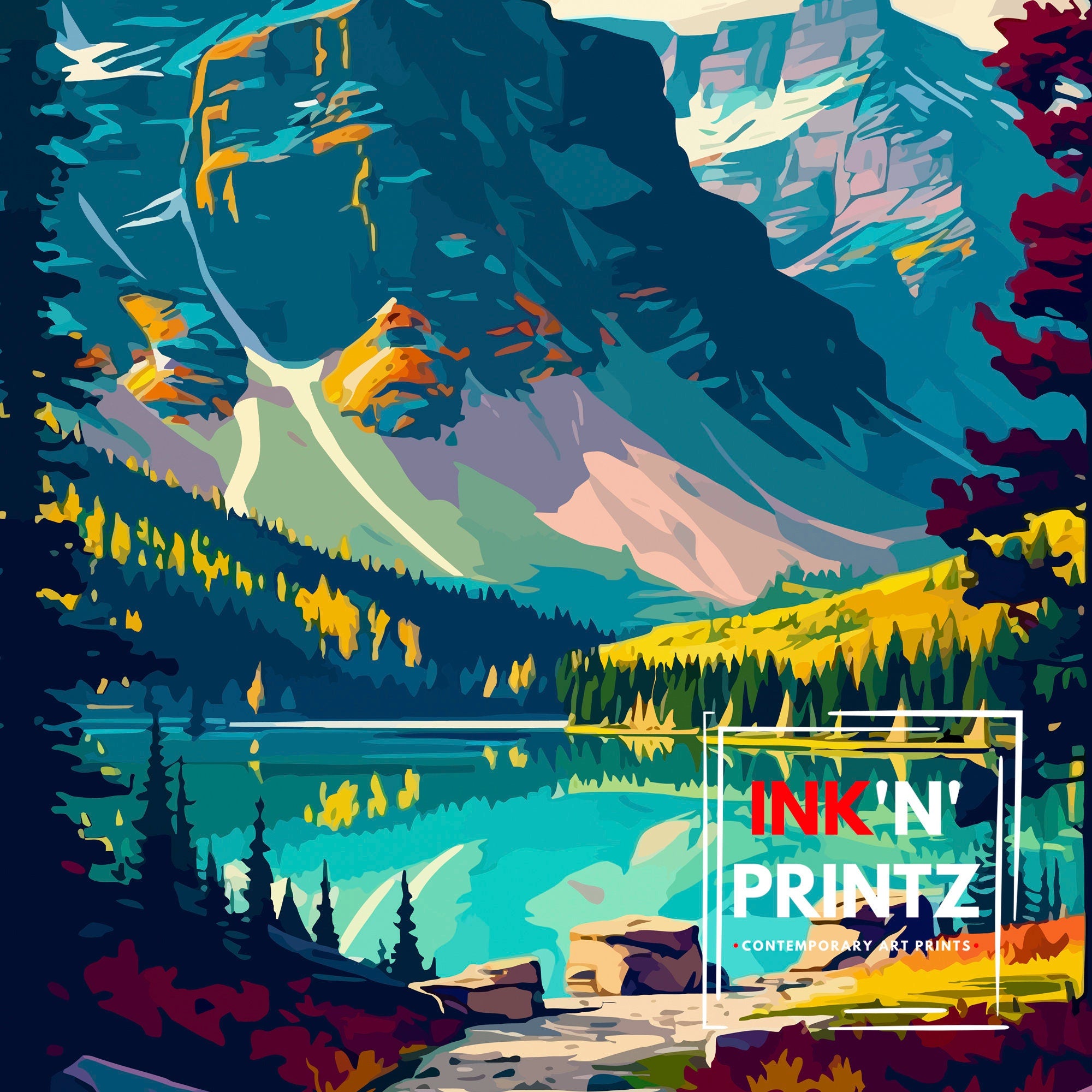 Banff National Park Travel Print Banff Wall Decor Banff Home Decor Banff Canada Illustration Travel Poster Gift For Banff Canada Home Decor