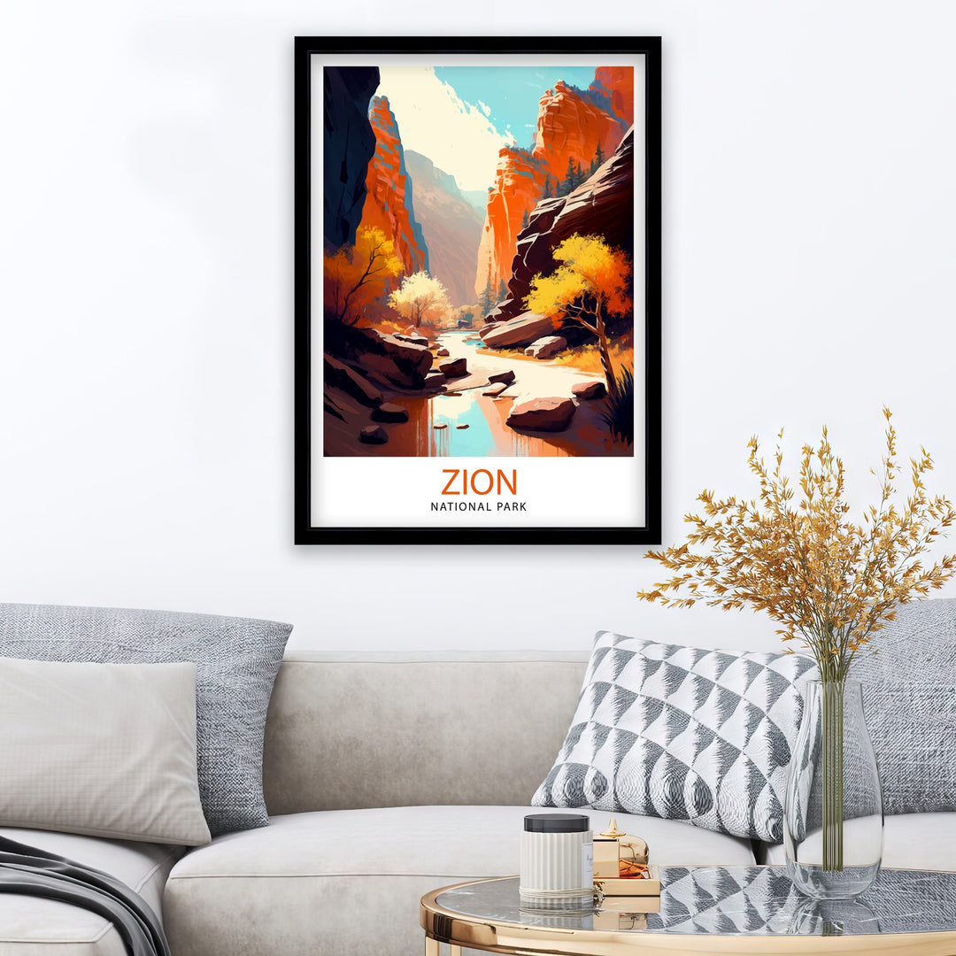 Zion National Park Travel Print Utah Wall Decor Zion Canyon Illustration Travel Poster Gift for Hiker Adventure Wall Art Zion Park Home