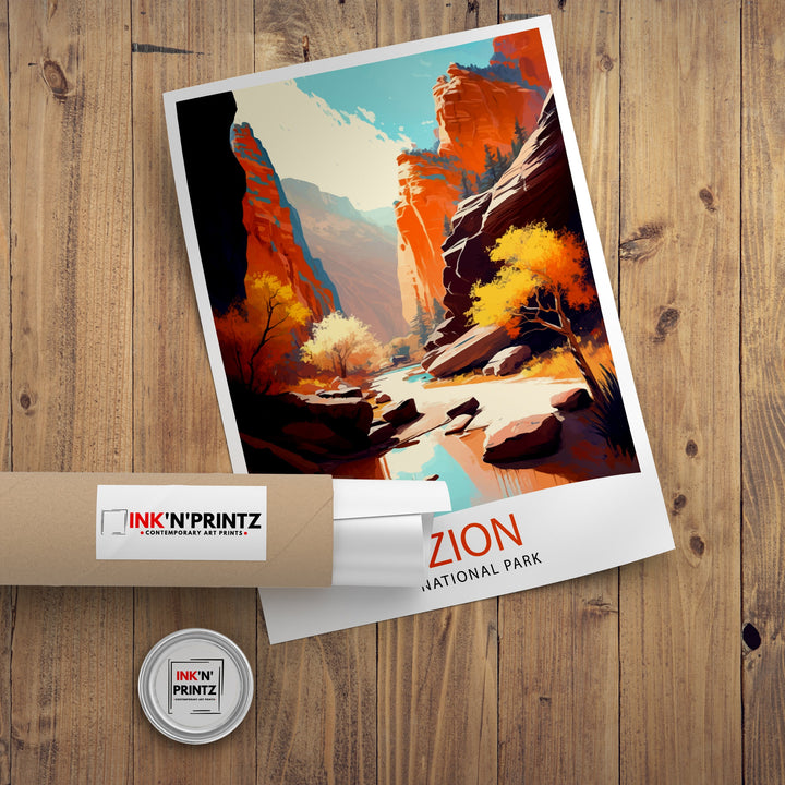 Zion National Park Travel Print Utah Wall Decor Zion Canyon Illustration Travel Poster Gift for Hiker Adventure Wall Art Zion Park Home