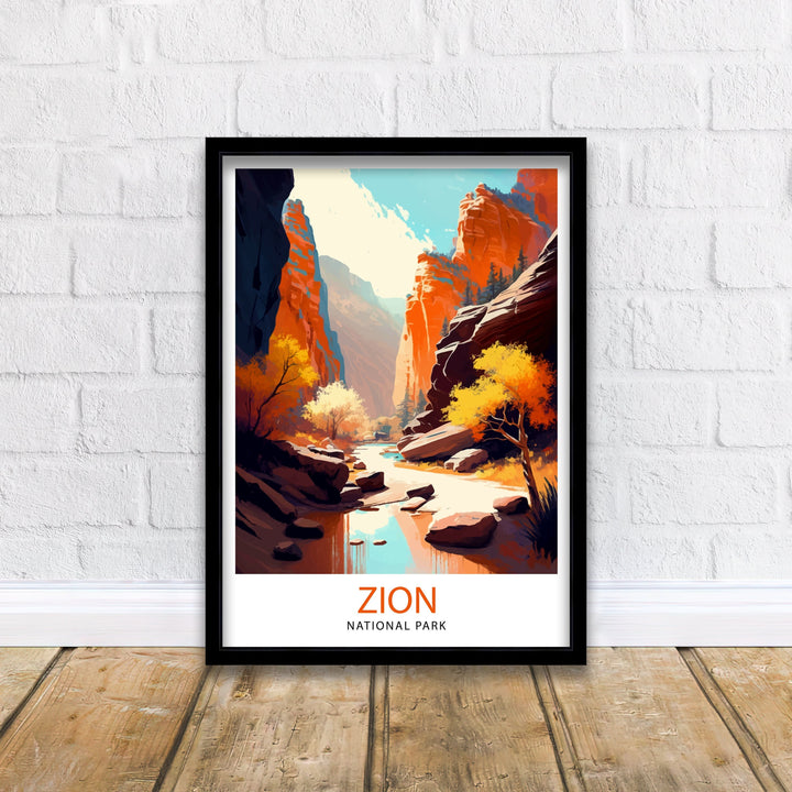 Zion National Park Travel Print Utah Wall Decor Zion Canyon Illustration Travel Poster Gift for Hiker Adventure Wall Art Zion Park Home