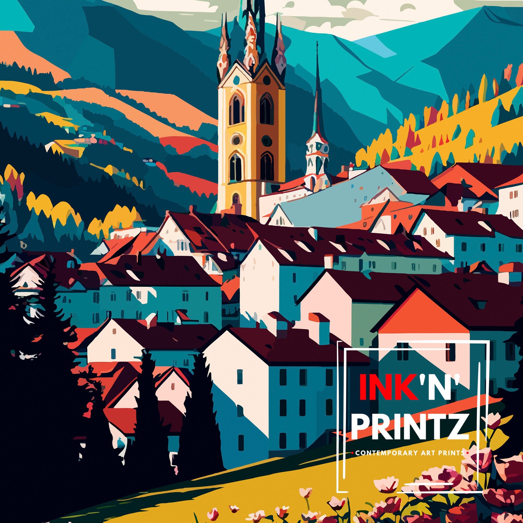 Mariazell Austria Travel Illustration Print, Austrian Home Decor