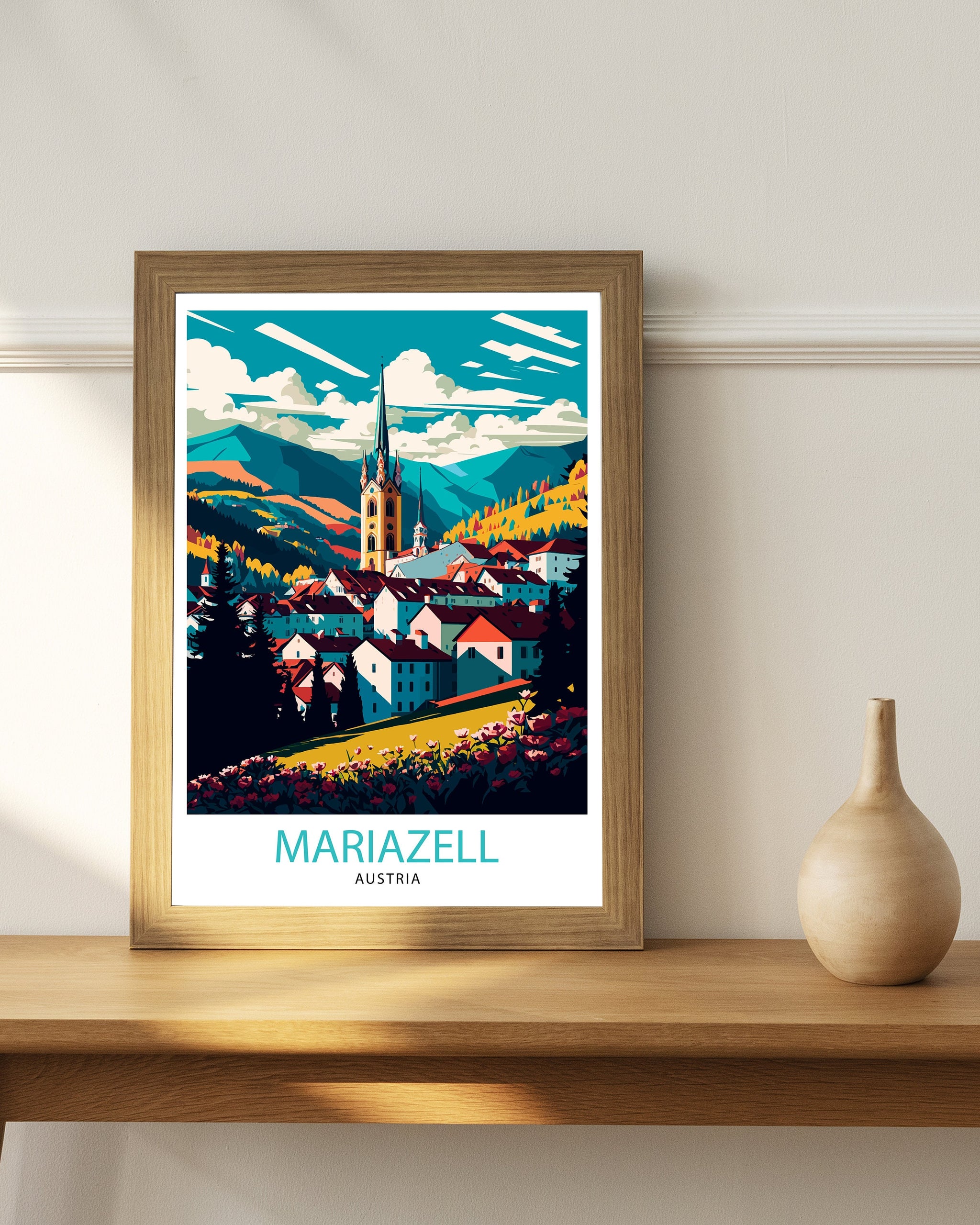 Mariazell Austria Travel Illustration Print, Austrian Home Decor