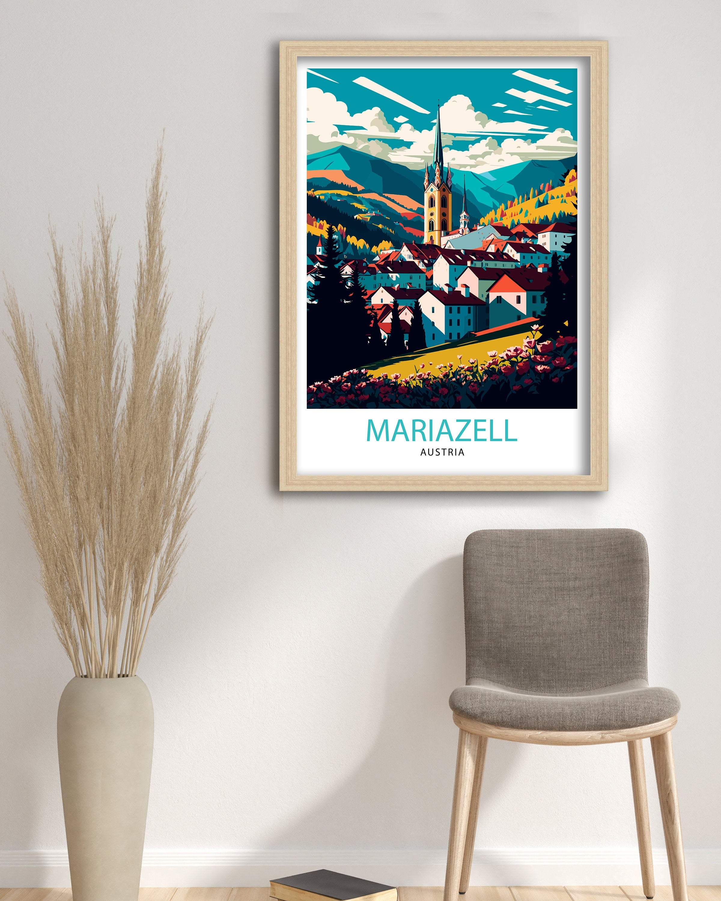 Mariazell Austria Travel Illustration Print, Austrian Home Decor