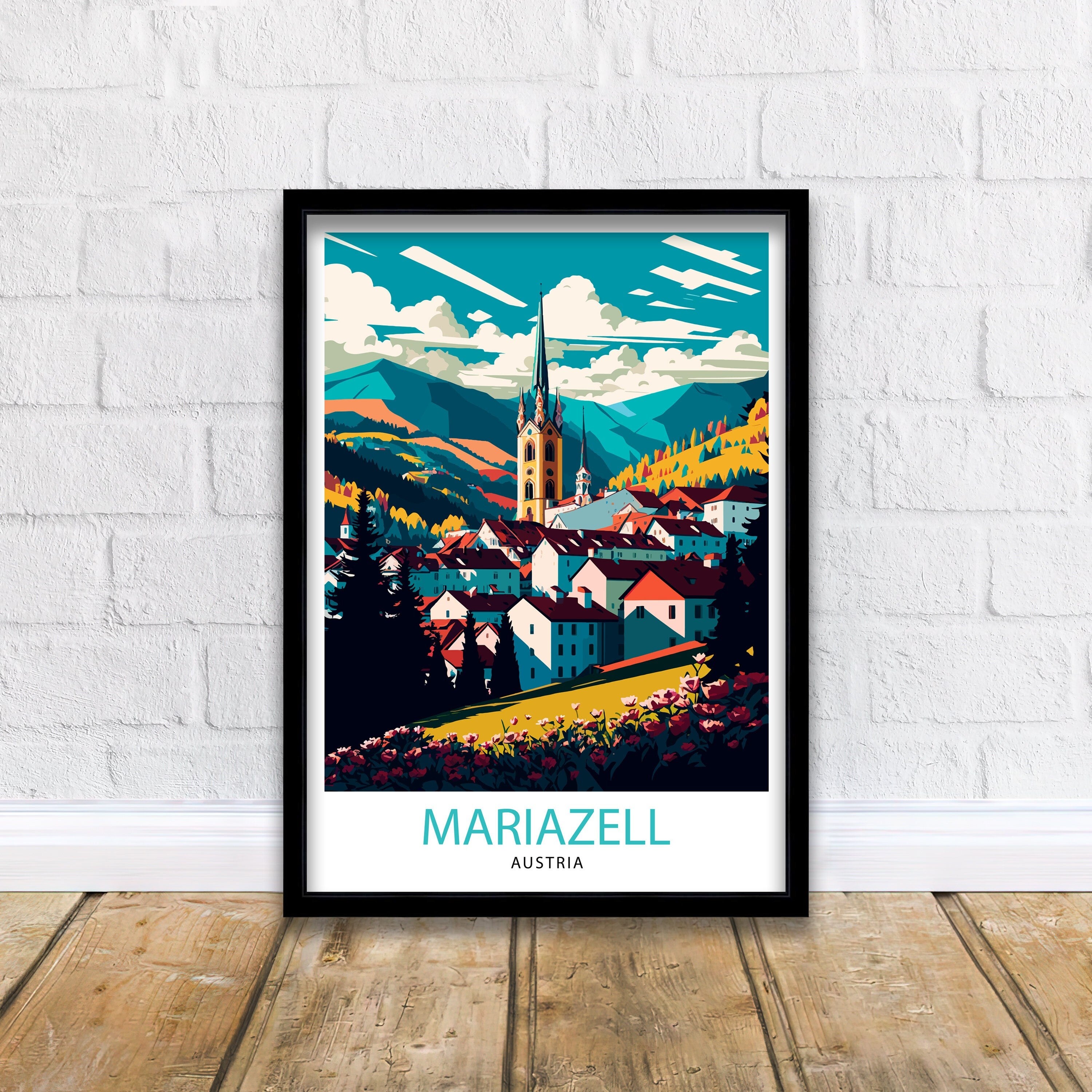 Mariazell Austria Travel Illustration Print, Austrian Home Decor
