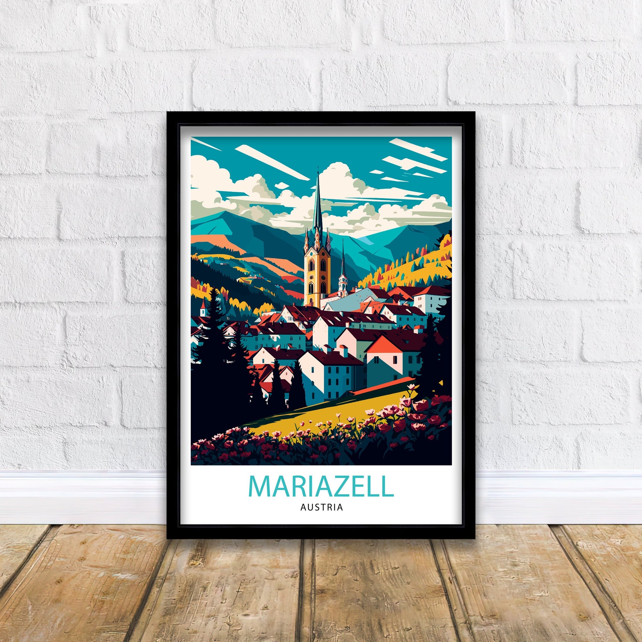 Mariazell Austria Travel Illustration Print, Austrian Home Decor