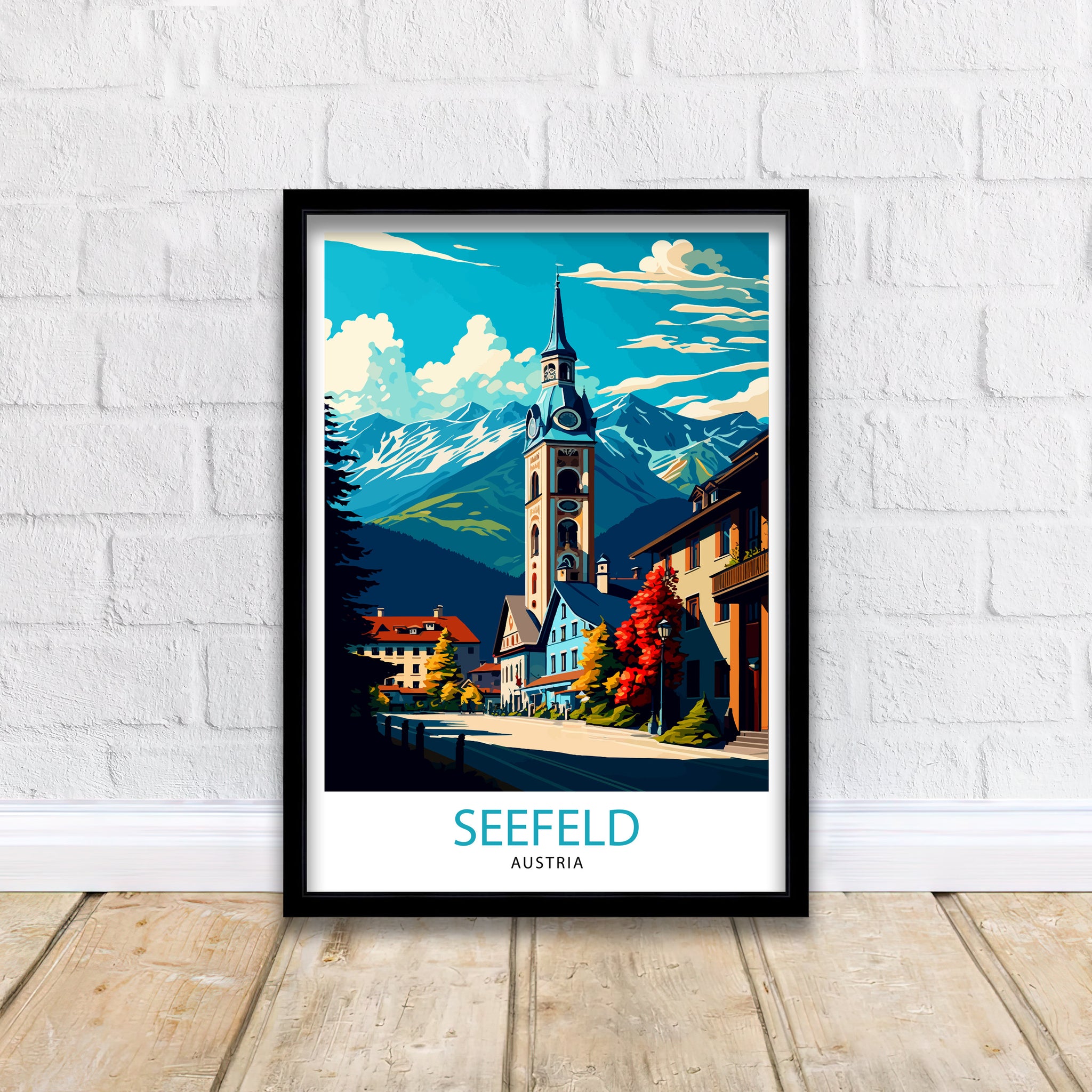 Seefeld Austria Travel Print, Vintage Illustration Art