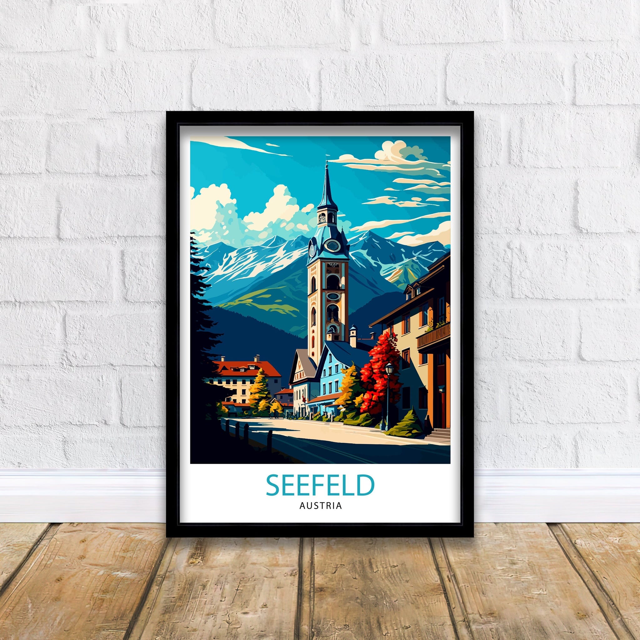 Seefeld Austria Travel Print, Vintage Illustration Art