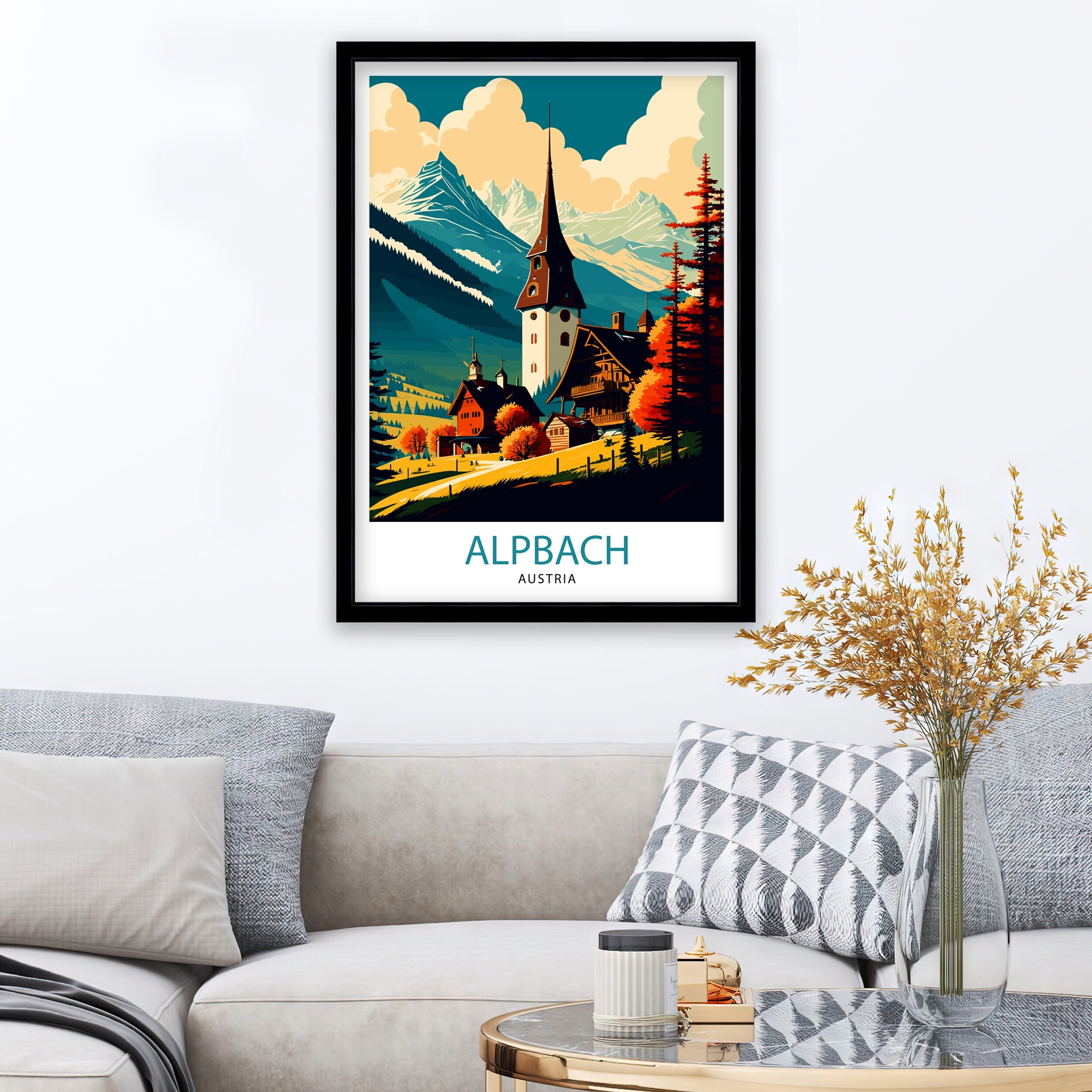 Alpbach Austria Travel Poster, Austrian Alps Home Decor