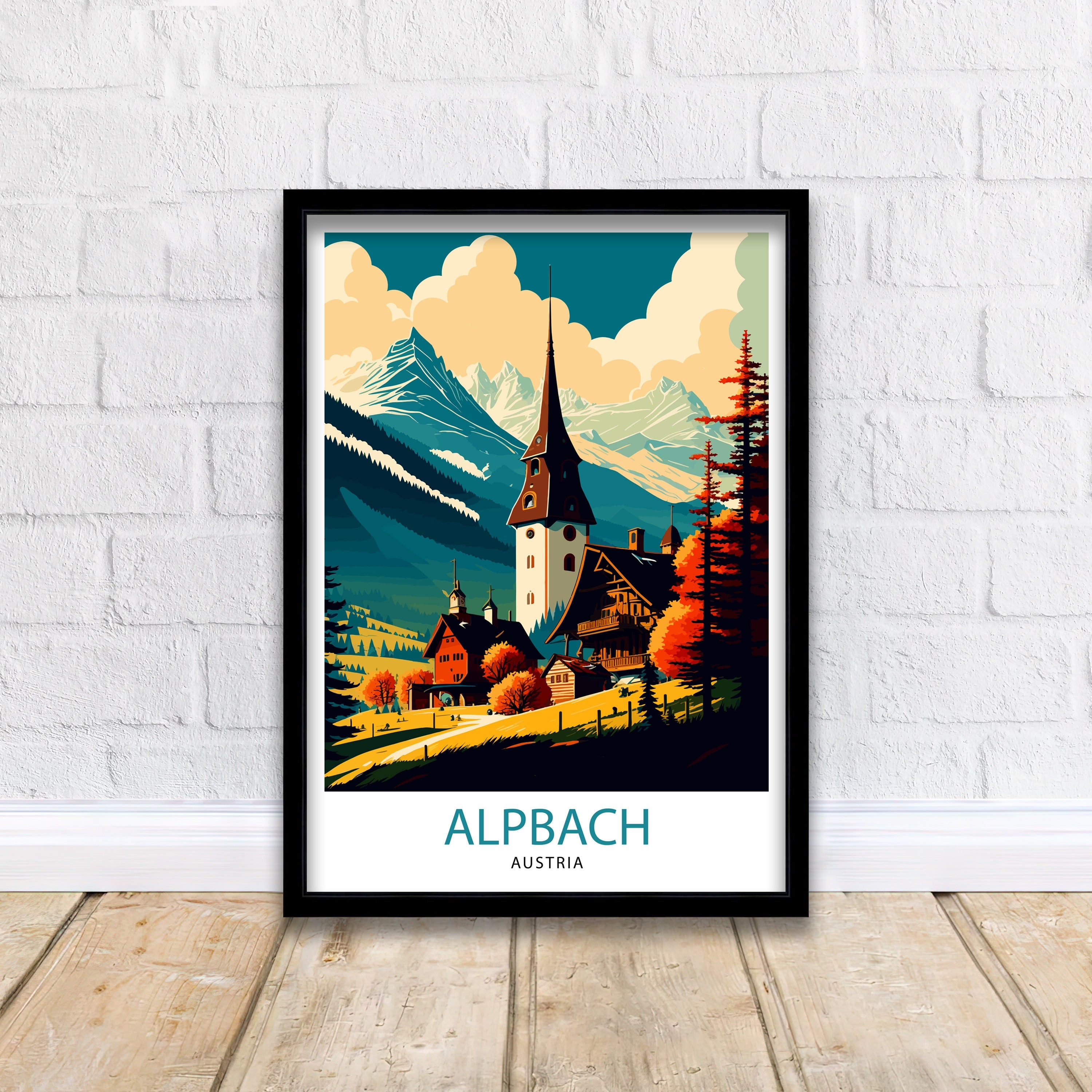 Alpbach Austria Travel Poster, Austrian Alps Home Decor