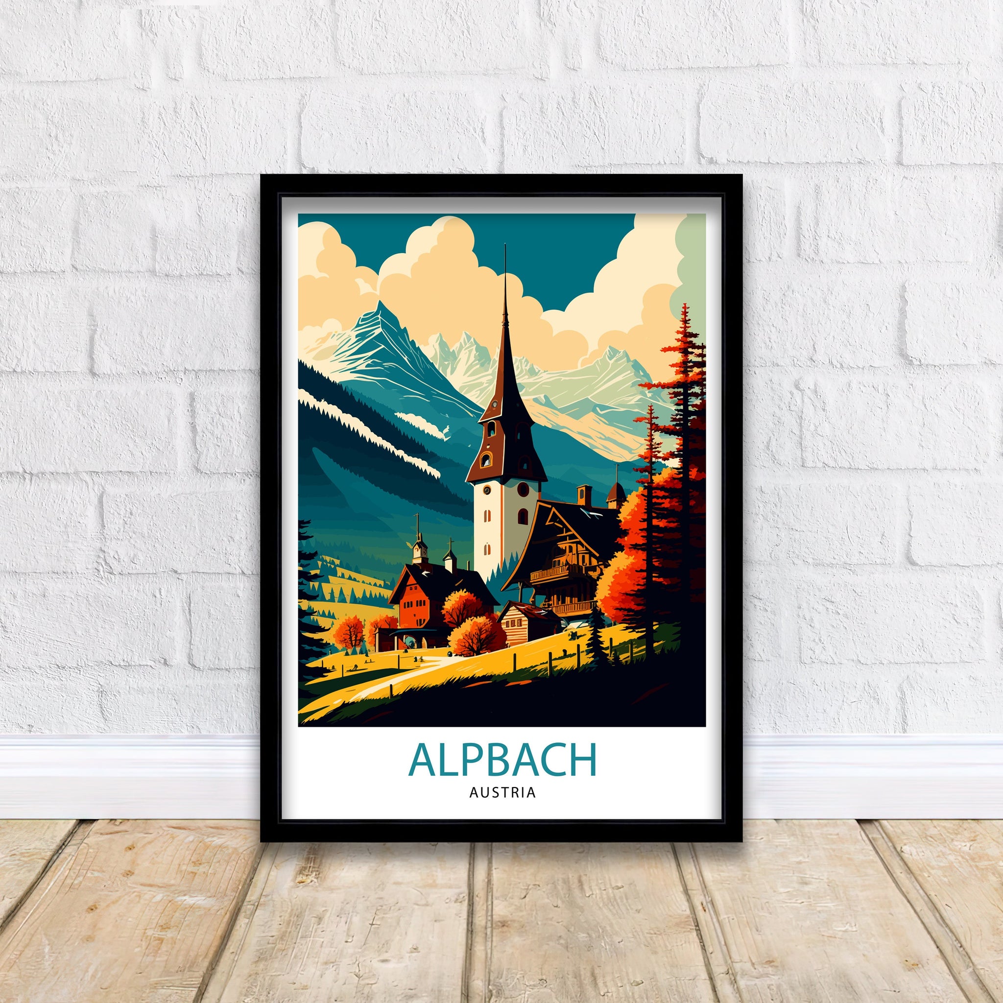 Alpbach Austria Travel Poster, Austrian Alps Home Decor