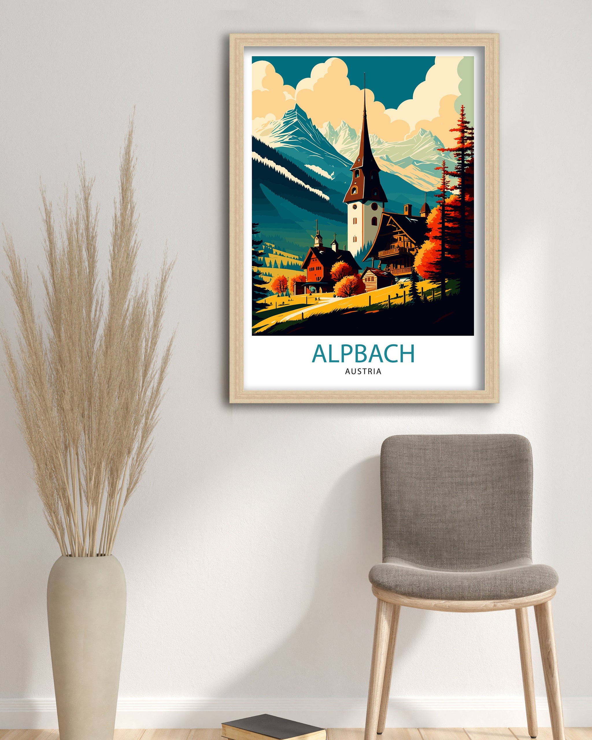 Alpbach Austria Travel Poster, Austrian Alps Home Decor