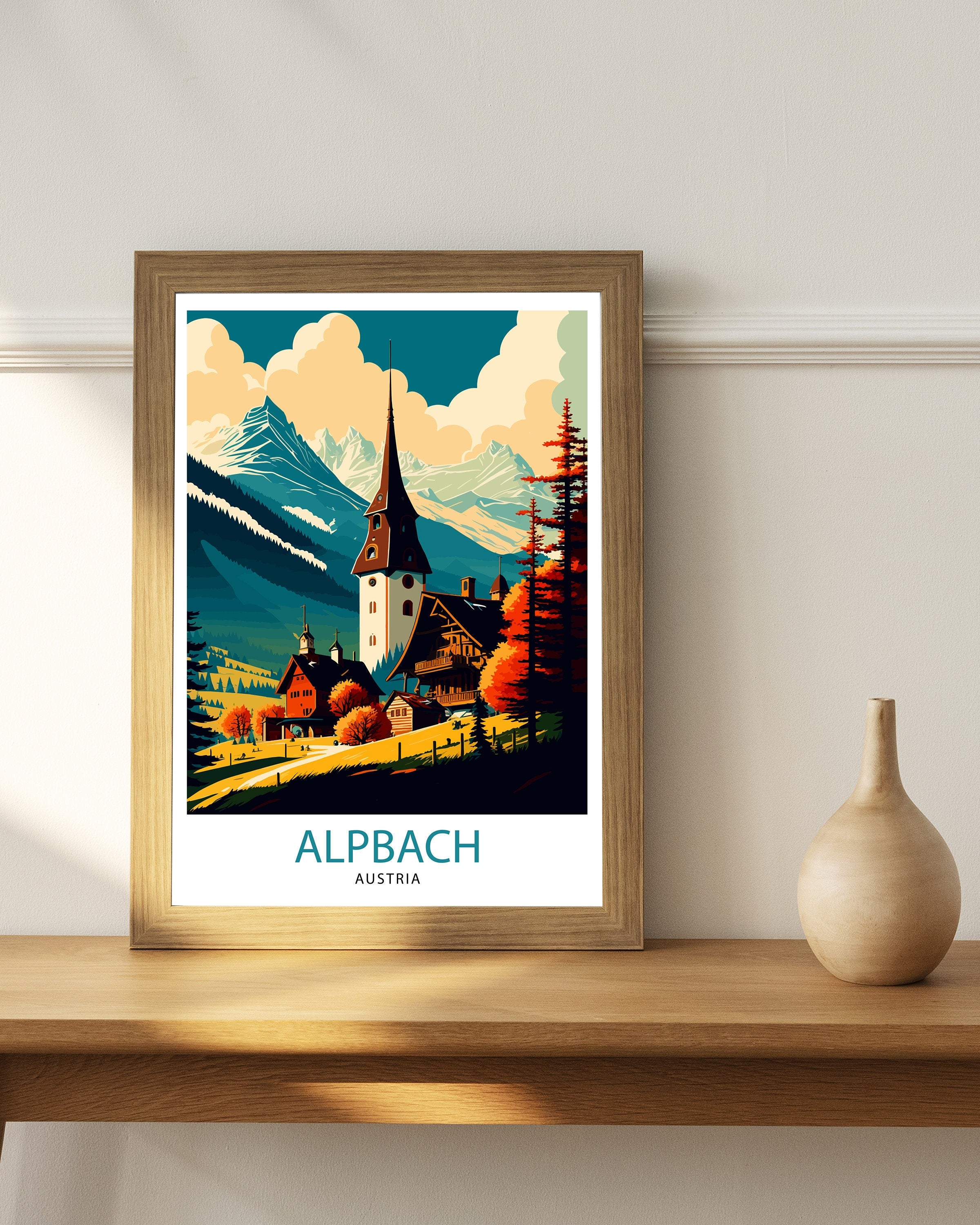 Alpbach Austria Travel Poster, Austrian Alps Home Decor
