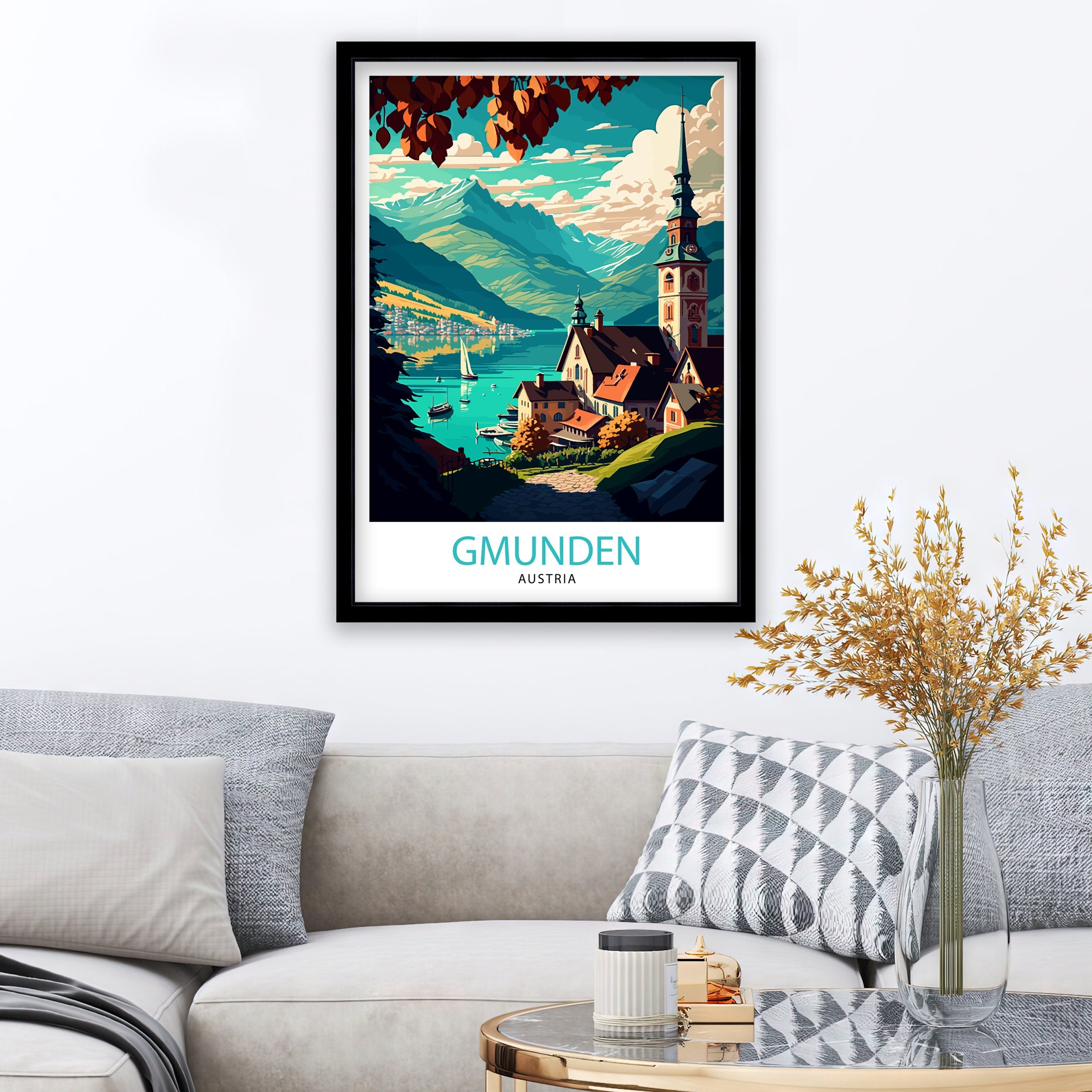 Gmunden Austria Travel Poster, Lake Traunsee Print