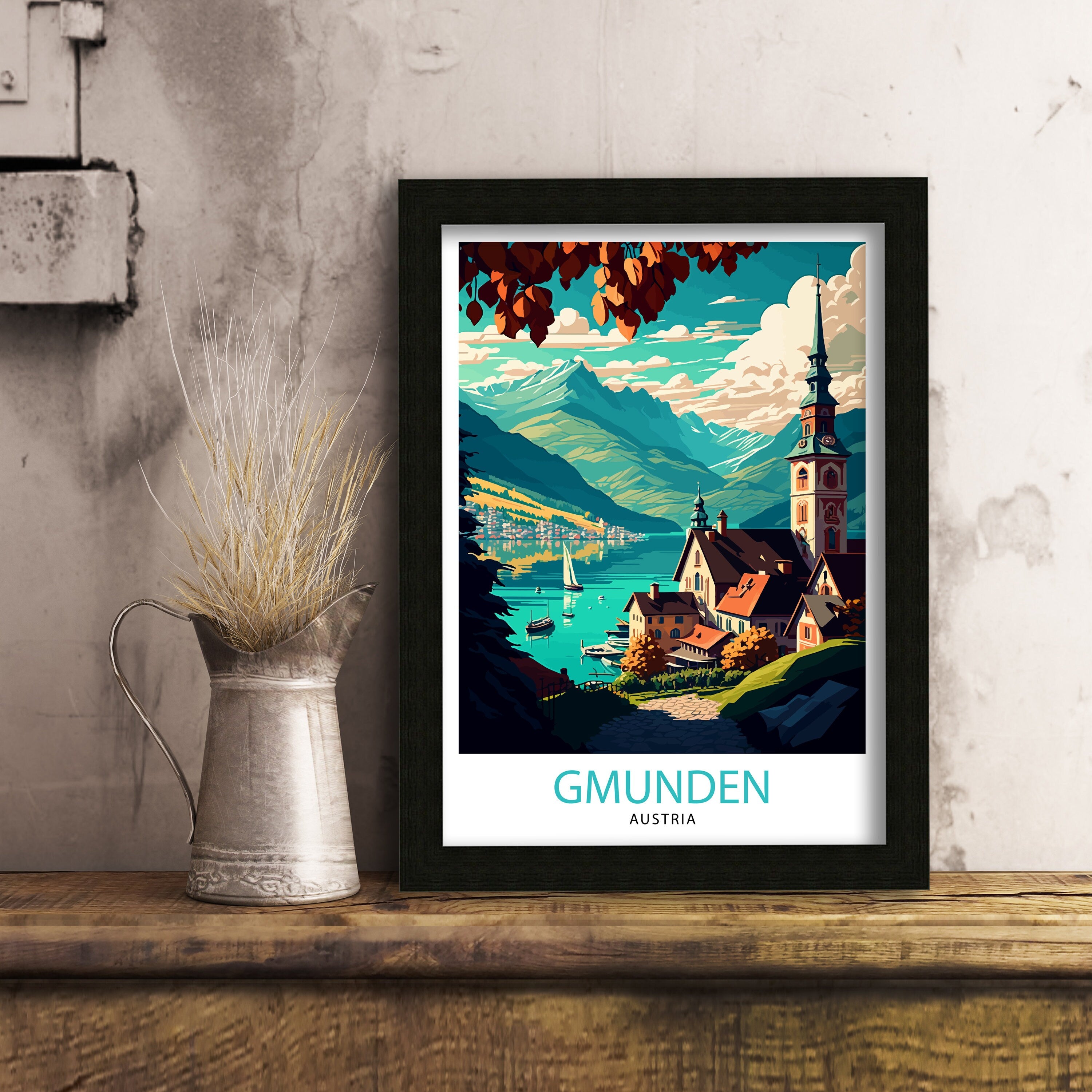 Gmunden Austria Travel Poster, Lake Traunsee Print