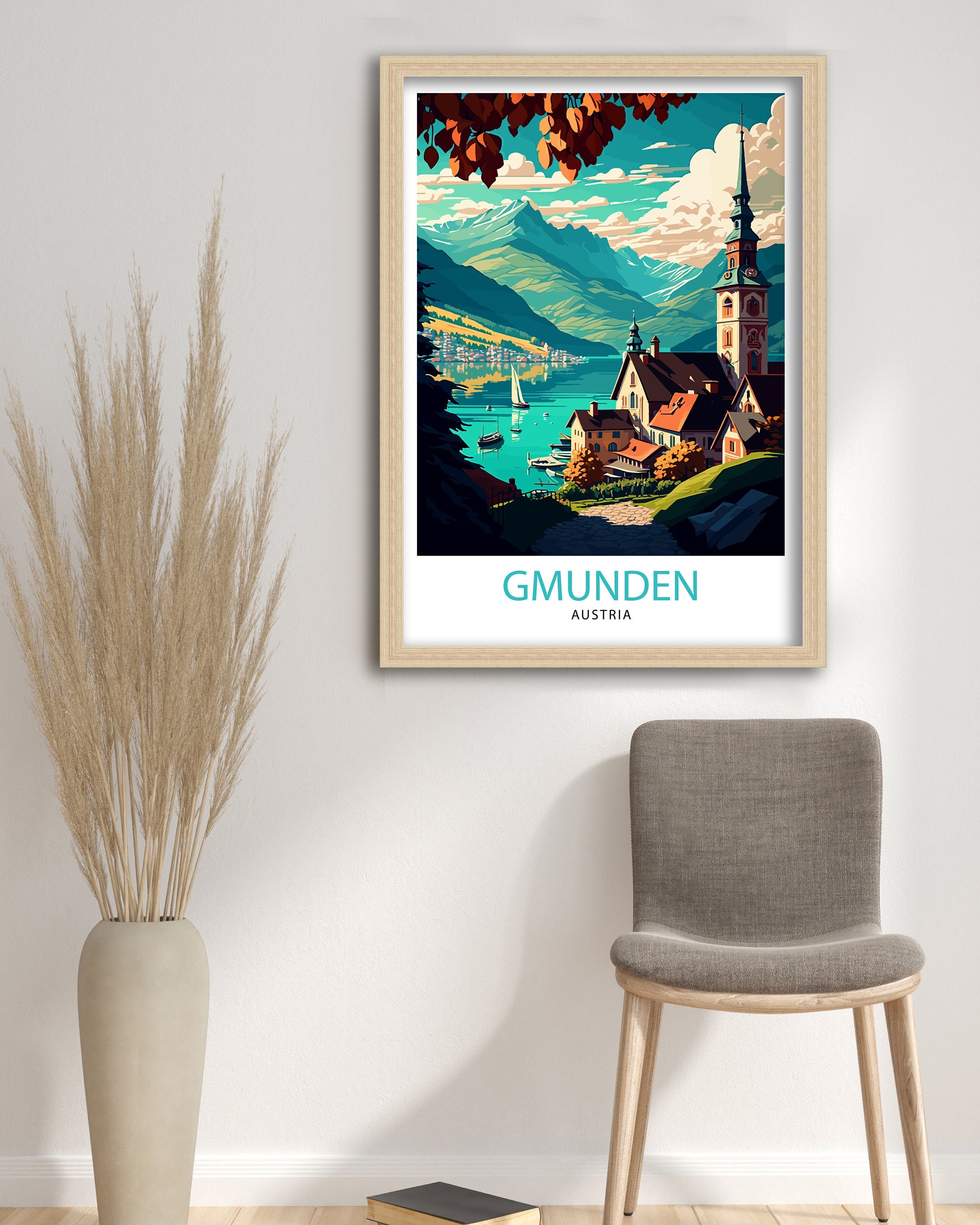 Gmunden Austria Travel Poster, Lake Traunsee Print