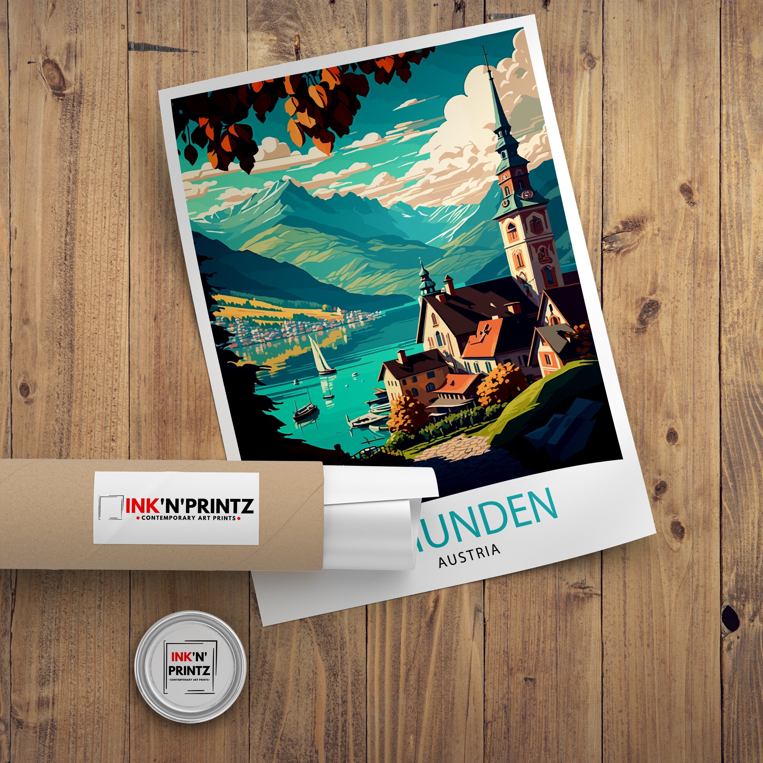 Gmunden Austria Travel Poster, Lake Traunsee Print