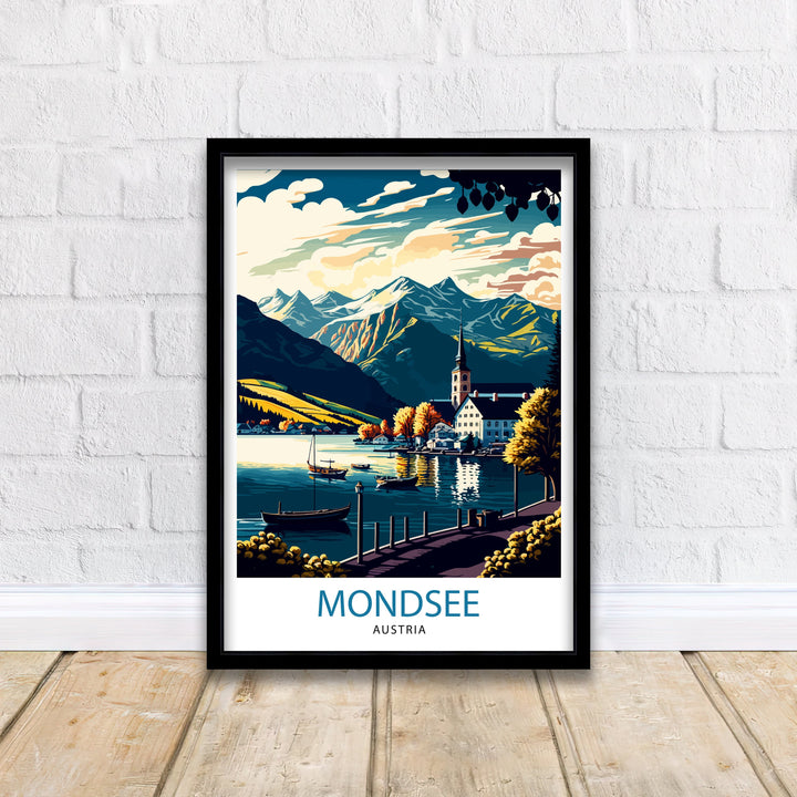 Mondsee Austria Travel Poster Mondsee Wall Art Austria Travel Poster Mondsee Illustration Austria Gift, Travel Decor Home Living Decor