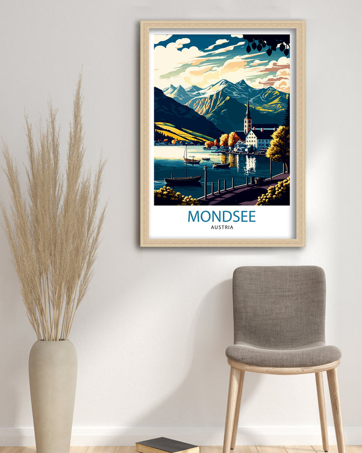 Mondsee Austria Travel Poster Mondsee Wall Art Austria Travel Poster Mondsee Illustration Austria Gift, Travel Decor Home Living Decor