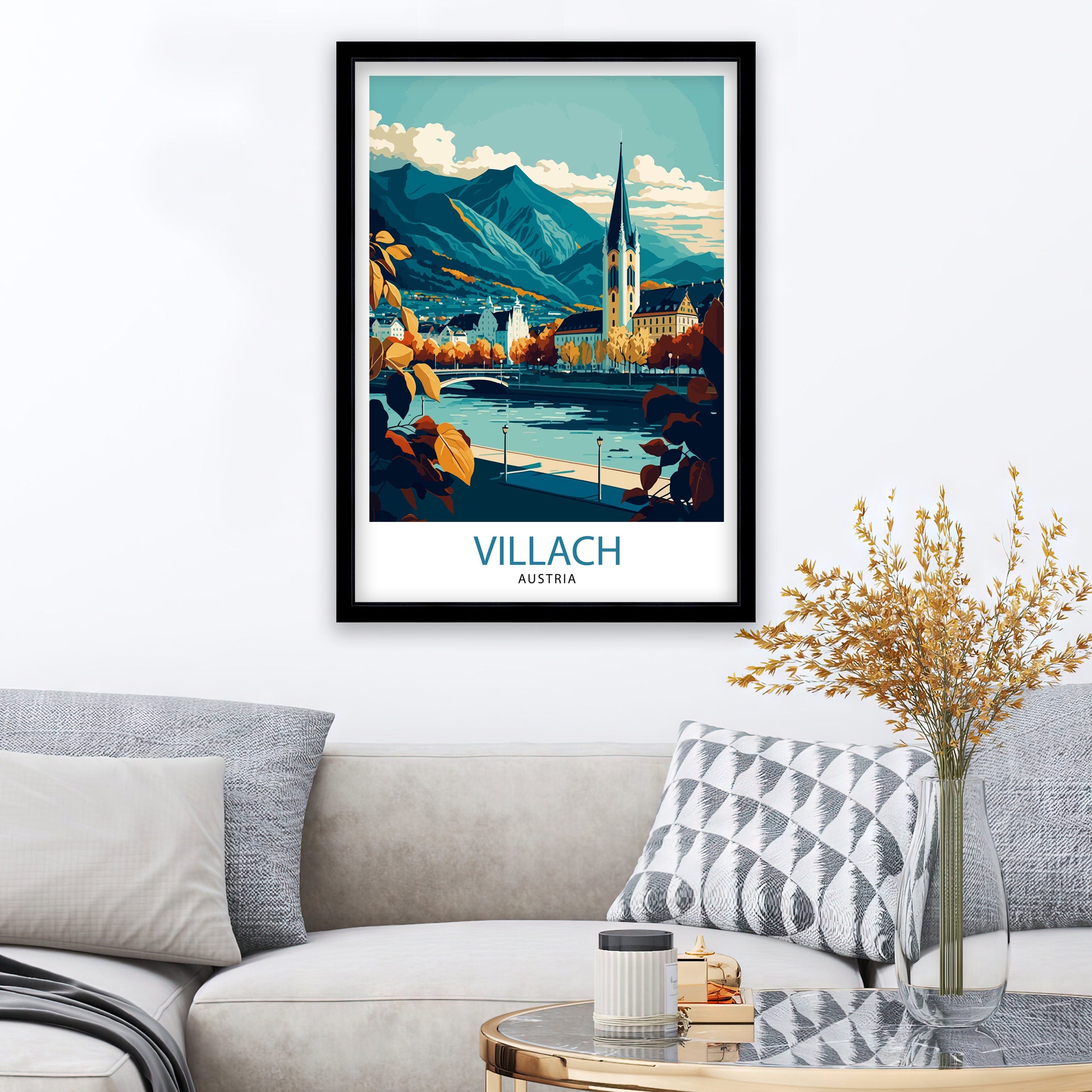 Villach Austria Travel Print Villach Wall Decor Villach Home Living Decor Villach Austria Illustration Travel Poster Gift for Villach