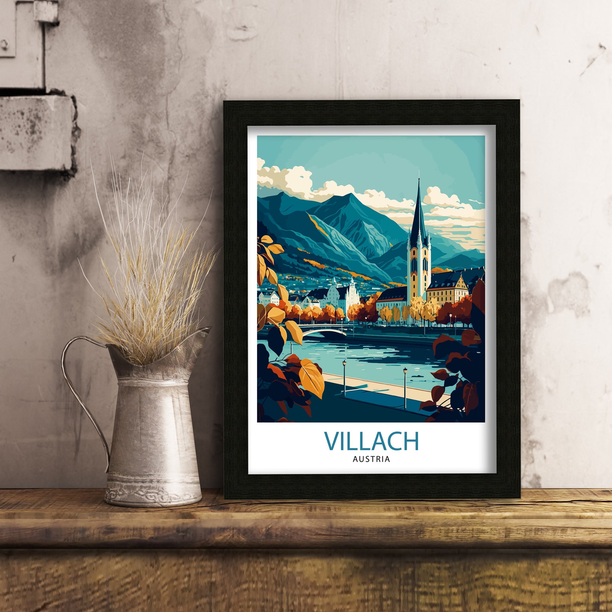 Villach Austria Travel Print Villach Wall Decor Villach Home Living Decor Villach Austria Illustration Travel Poster Gift for Villach