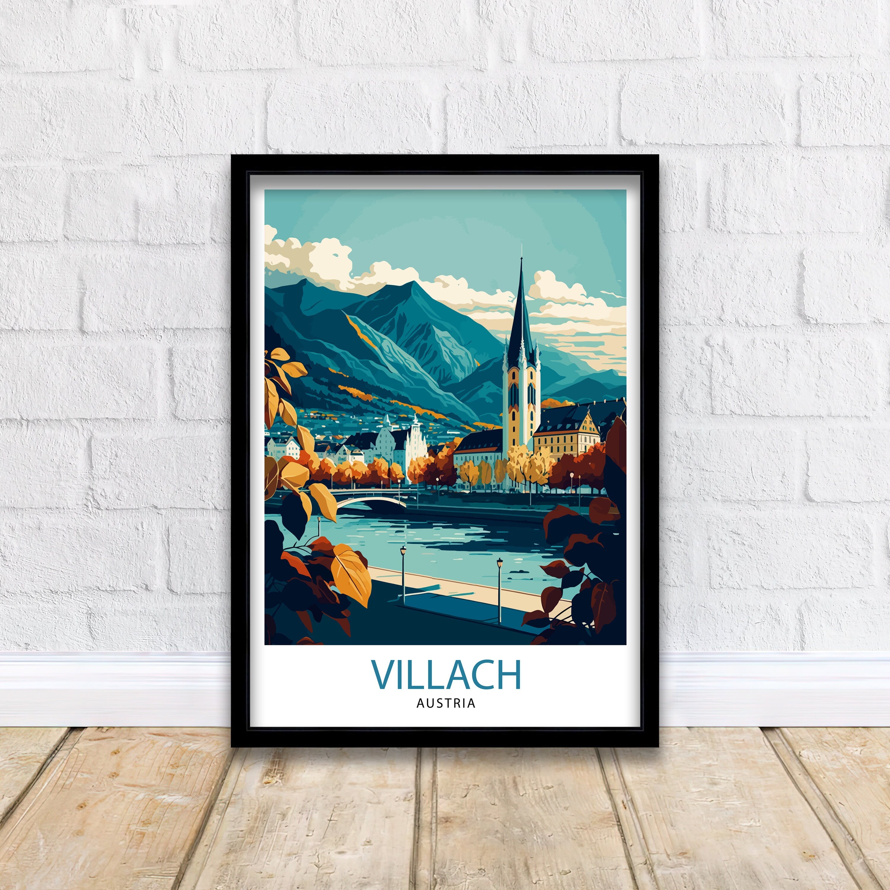 Villach Austria Travel Print Villach Wall Decor Villach Home Living Decor Villach Austria Illustration Travel Poster Gift for Villach