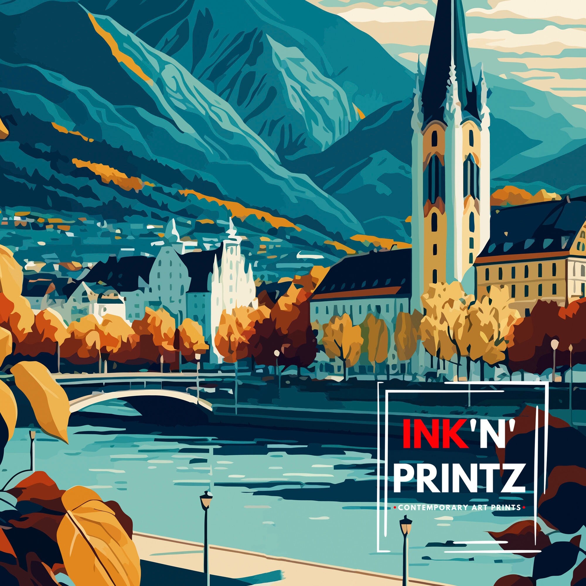 Villach Austria Travel Print Villach Wall Decor Villach Home Living Decor Villach Austria Illustration Travel Poster Gift for Villach