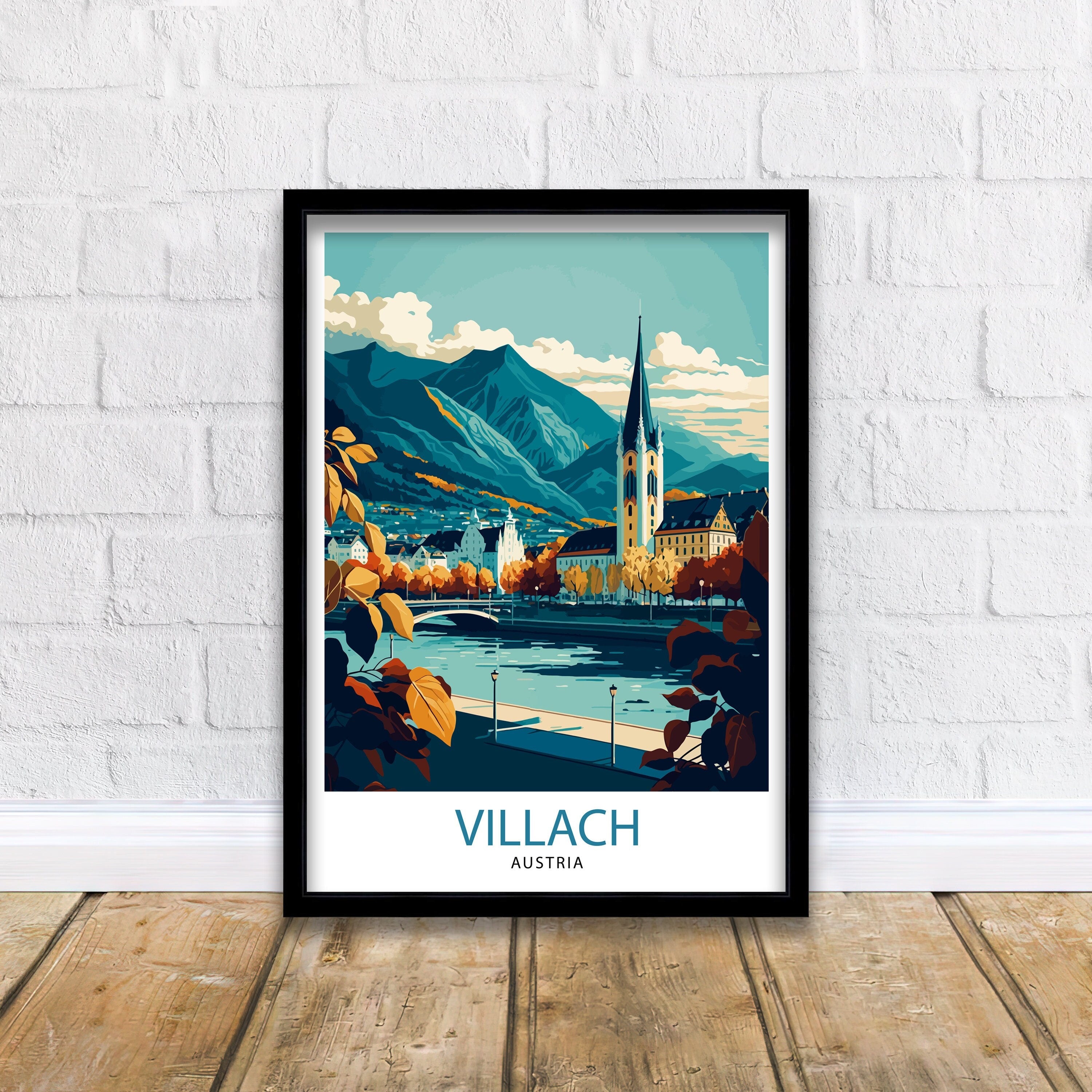 Villach Austria Travel Print Villach Wall Decor Villach Home Living Decor Villach Austria Illustration Travel Poster Gift for Villach
