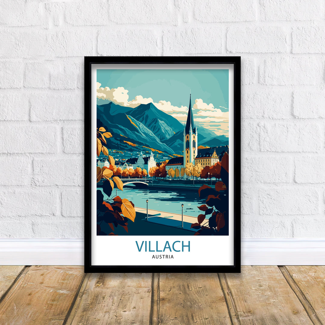 Villach Austria Travel Print Villach Wall Decor Villach Home Living Decor Villach Austria Illustration Travel Poster Gift for Villach