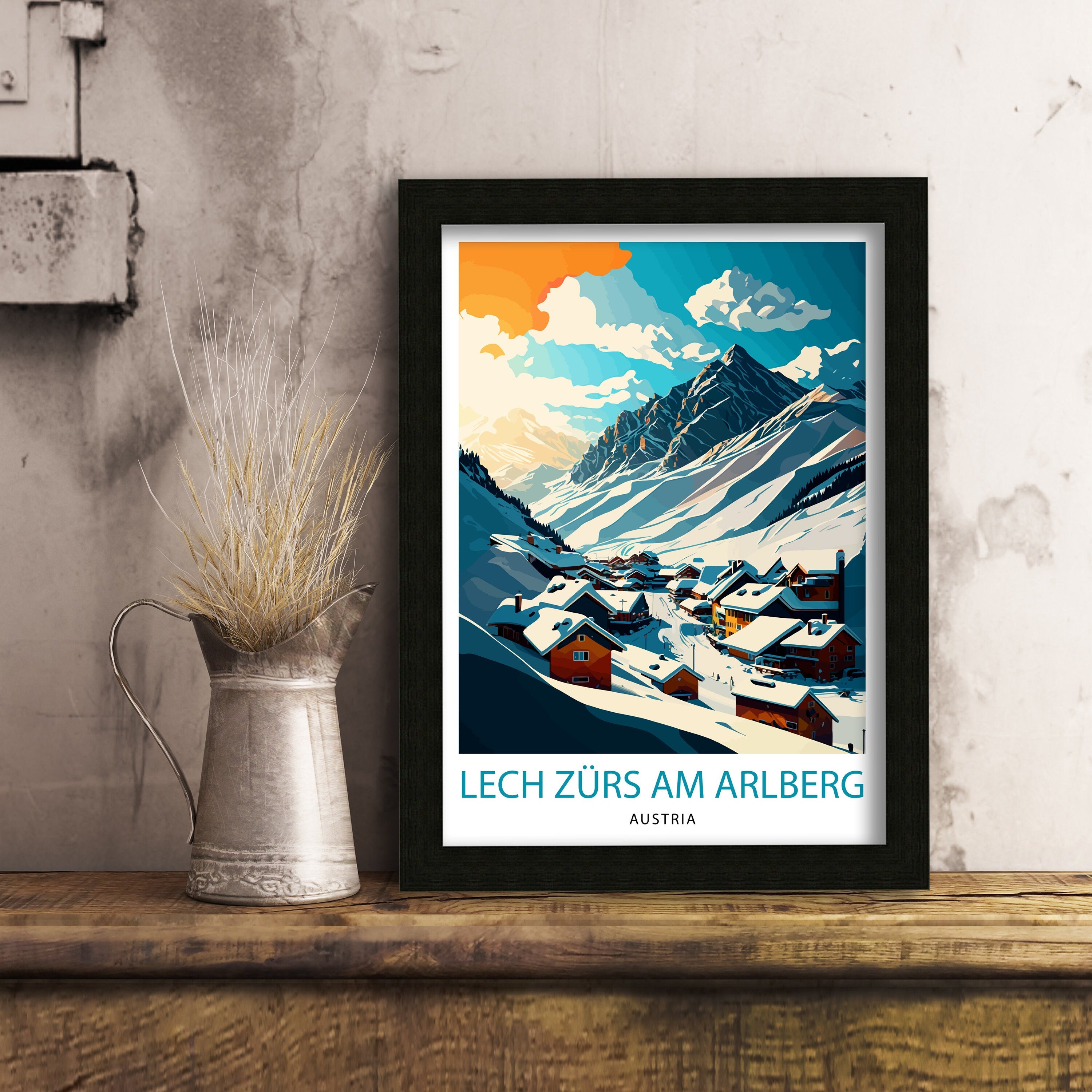 Lech Zurs Austria Travel Print, Skiing Poster
